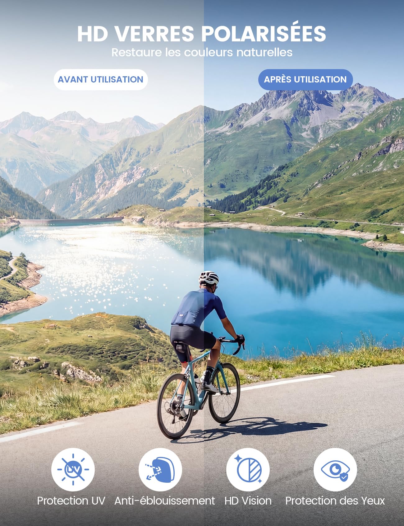 Lamicall Lunettes de Soleil Cyclisme Polarisées - [22g Ultraléger] TAC Verres Monoblocs, UV400 Protection, TR90-Monture, Plaquette de Nez & Branches Réglable, Lunettes de Soleil Sport pour Homme/Femme