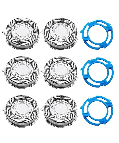 6 cabezales de repuesto SH50 con 3 anillos de retención de cuchillas de repuesto para Philips Norelco serie 5000, cabezales de repuesto para
