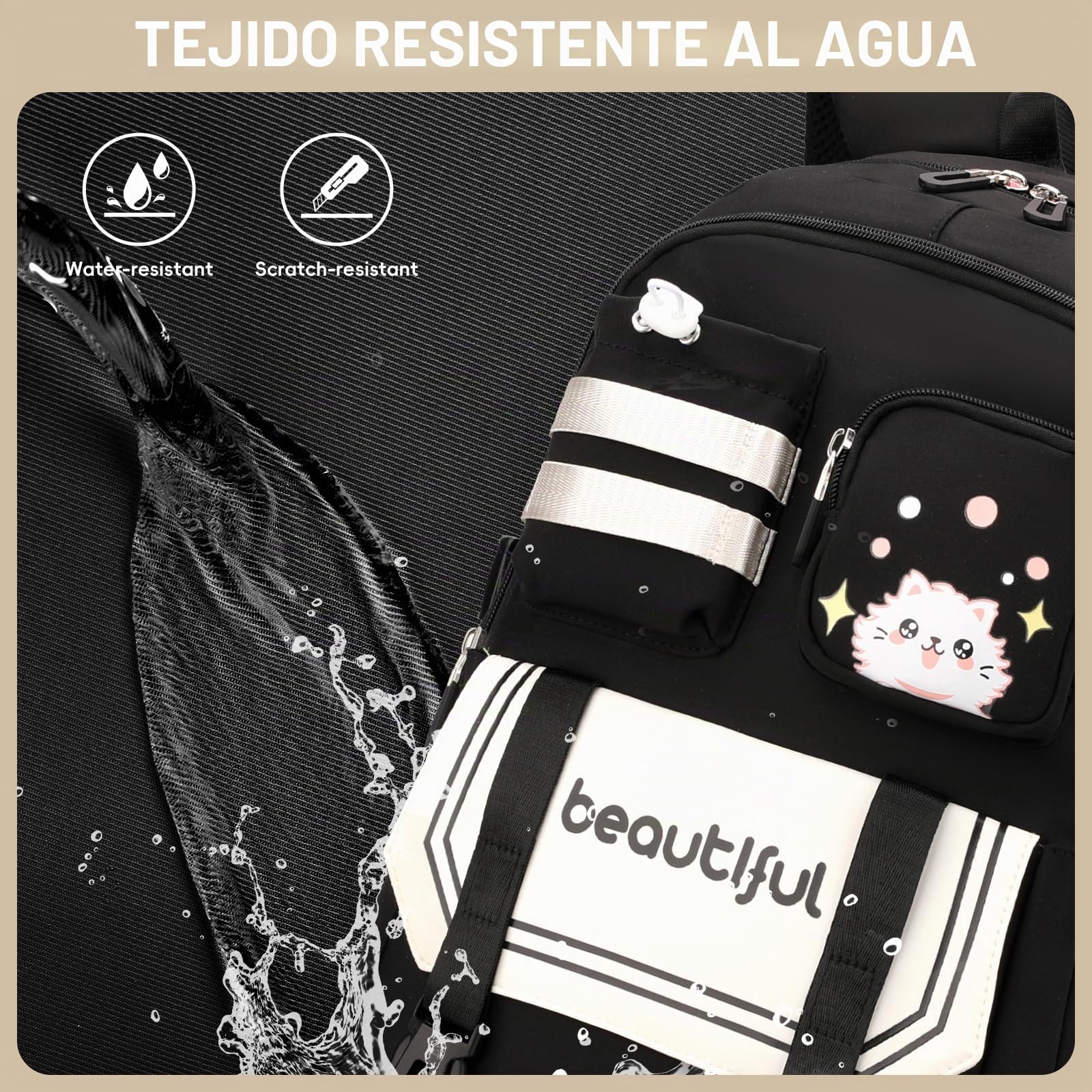 Amythe Mochila Escolar con 6 Ruedas para Niñas 9 a 16 años, Negro | 28L Mochila Colegio Chicas de Primaria y Secundaria, Vuelta al cole, Carro Mochilas de Viaje Casual para Adolescentes