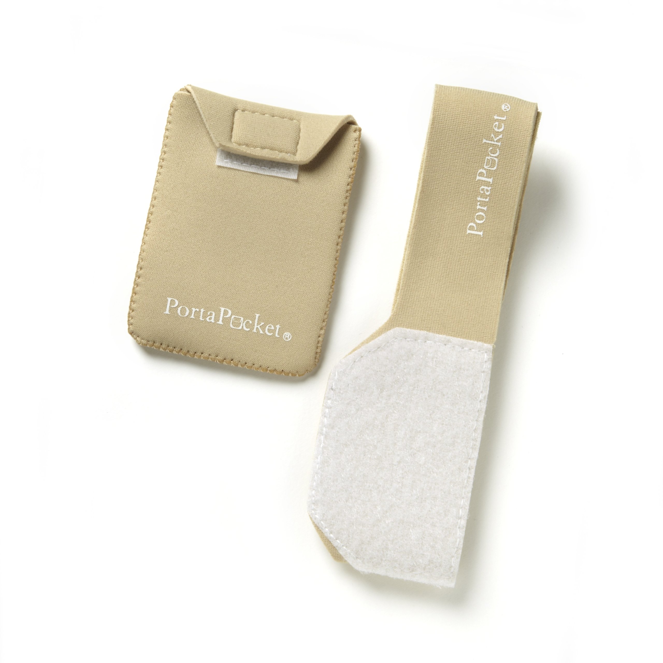 PortaPocket Essentials, a Wearable Handsfree Carry Case/Safe Travel Wallet System. ID & Credit Card Holder. Wear on Leg or Arm. Beige