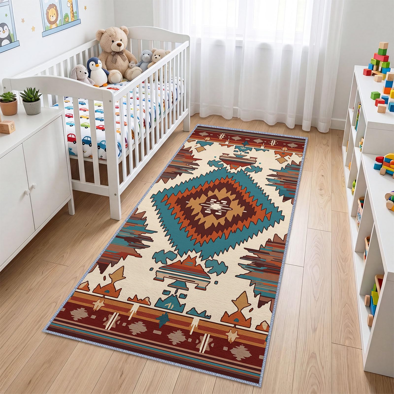 60 x 120 cm Tapis de Couloir Long Lavable Beige, Motifs Ethniques Ruraux Et Géométriques 3D Impression Long Antidérapant Tapis De Passage pour entrée, Chambre à Coucher, buanderie, Salon