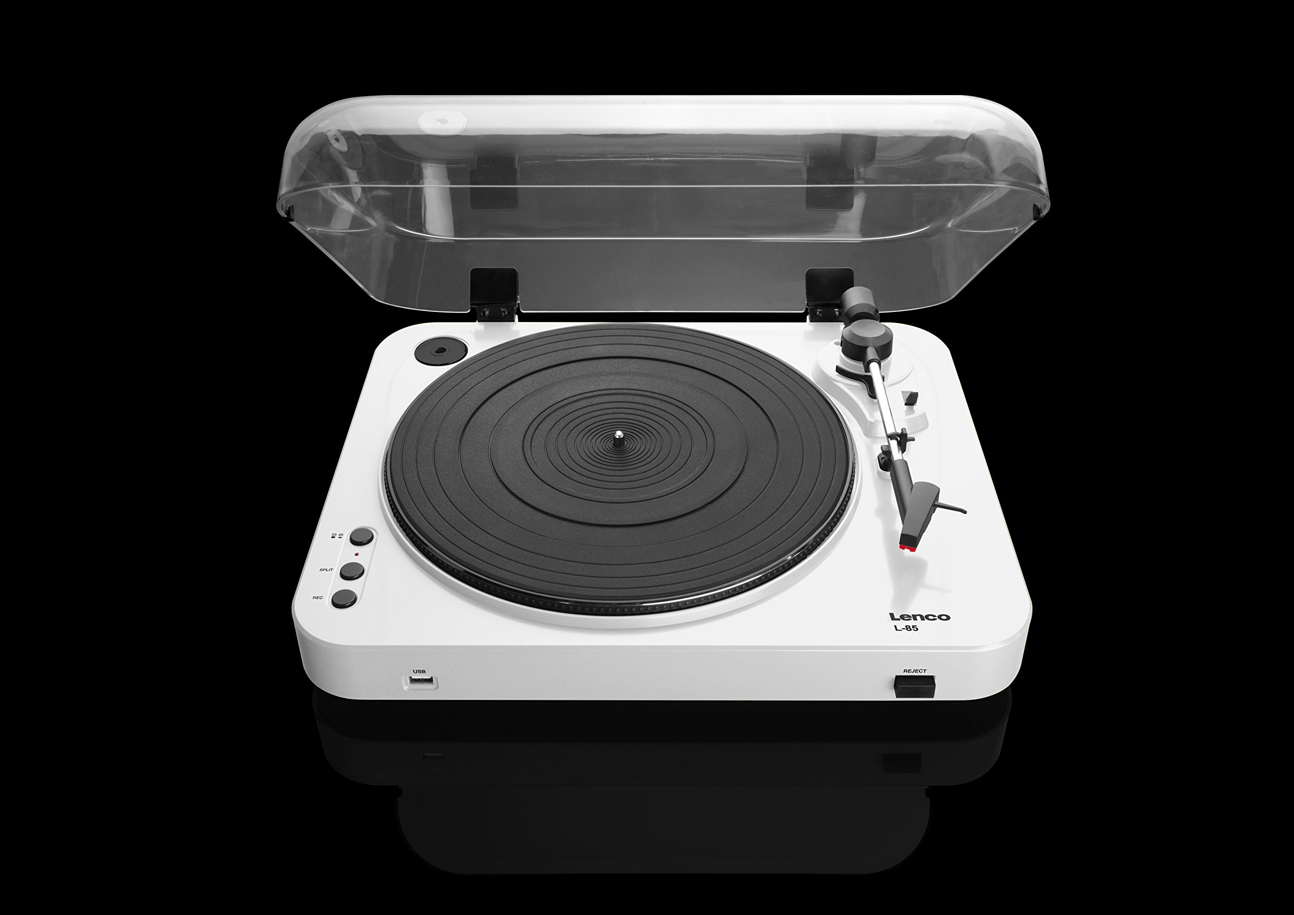 LENCO L-85 Giradischi con Registrazione Diretta su USB Key, Trazione cinghia, Semiautomatico, Testina magnetica, Bianco Laccato