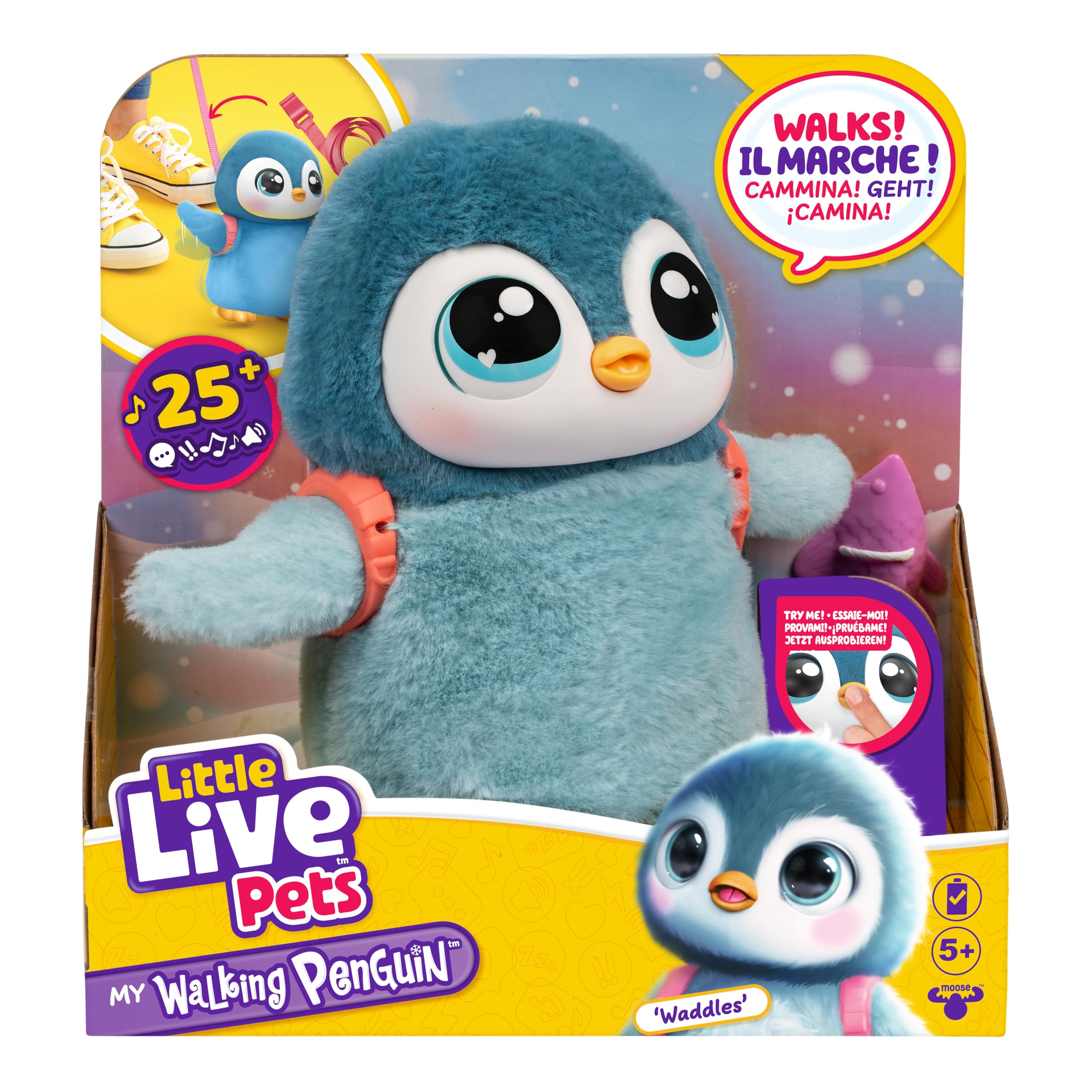 Little Live Pets My Walking Penguin Waddles | Kuscheliger interaktiver Pinguin, der läuft, Tanzt und mit den Flügeln flattert. Über 25 Geräusche & Reaktionen. Batterien enthalten. Ab 5 Jahren.