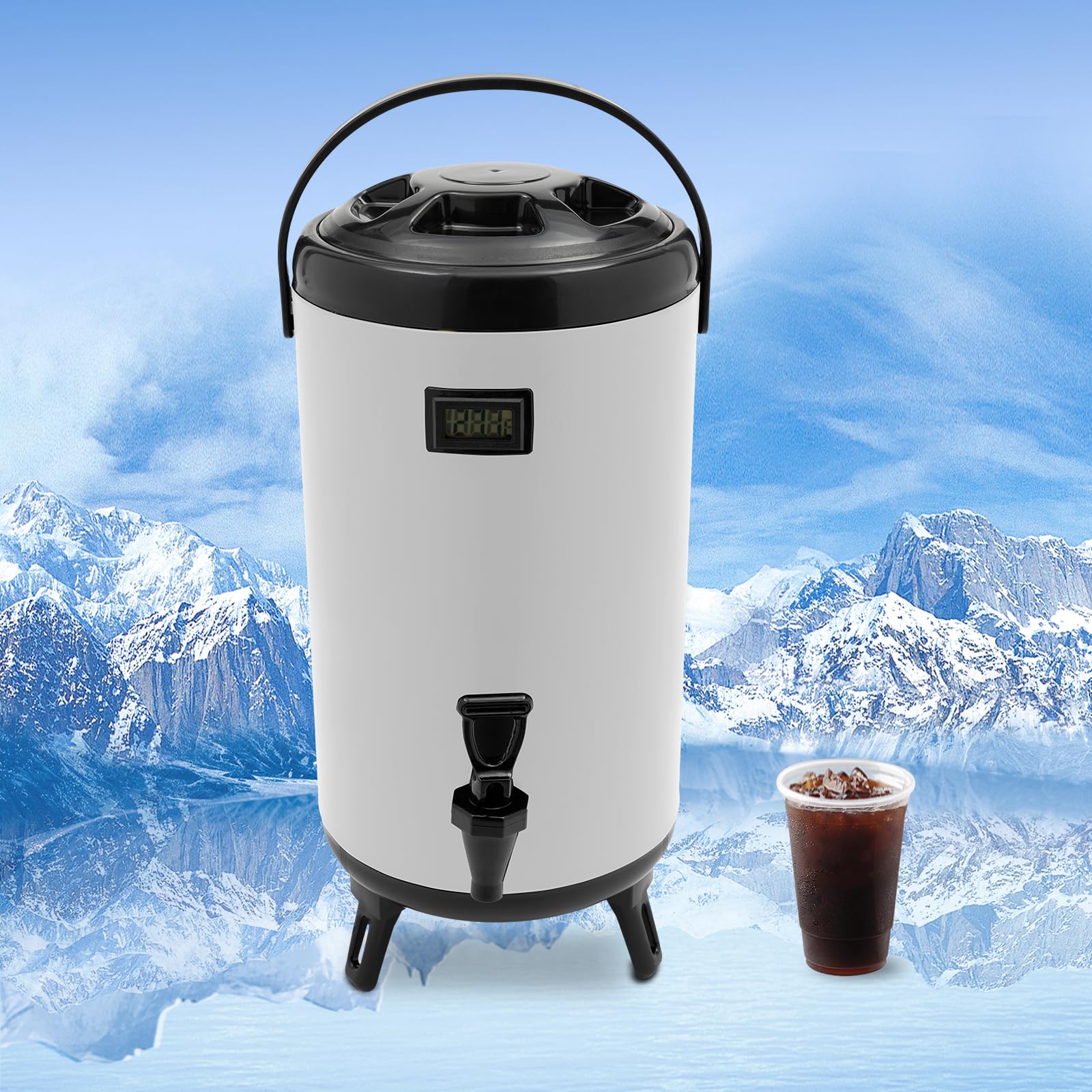 Contenitore termico in acciaio inox, dispenser di bevande da 12 l, con termometro e rubinetto, secchio isolato con funzione di mantenimento freddo e caldo per 12 ore, contenitore termico con coperchio