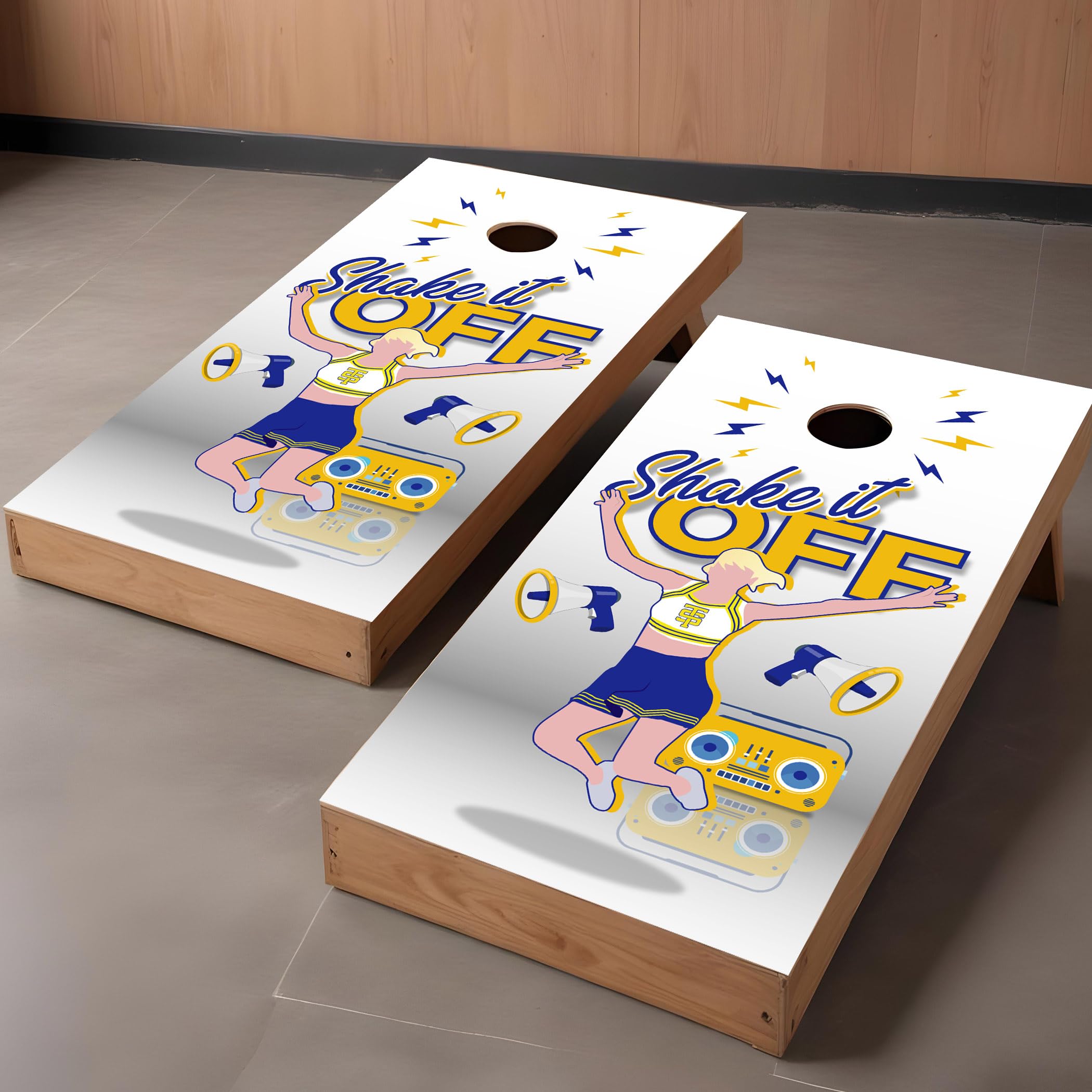 Adesiivo Studio Shake It Off Cornhole Board Wraps - Custom Stickers for Outdoor Games - Cheer and Play with ‘The Players Gonna Play’ Vibe!, Dance, Can't Stop Won't Stop Grooving, Cheer Spirit