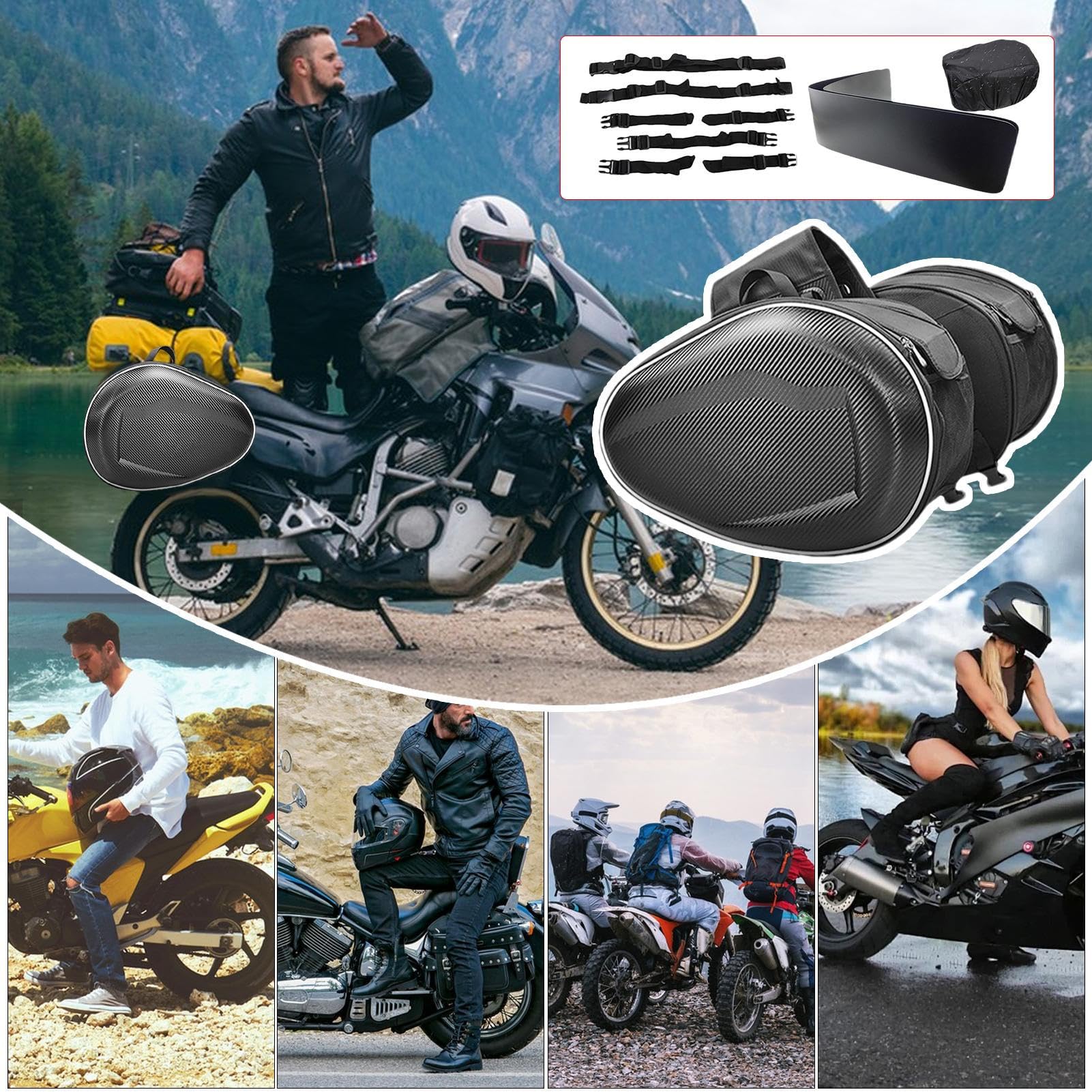 Maletín lateral de motocicleta, bolsa de sillín de motocicleta genérica | bolsa de almacenamiento extensible para cuero de la PU, bolsa de equipaje impermeable, bolsa trasera de gran capacidad, 2
