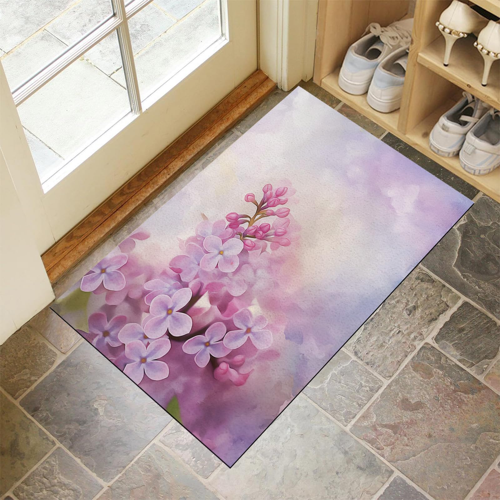 Paillasson 90x150cm fleur lilas pourpre pour entrée et cuisine