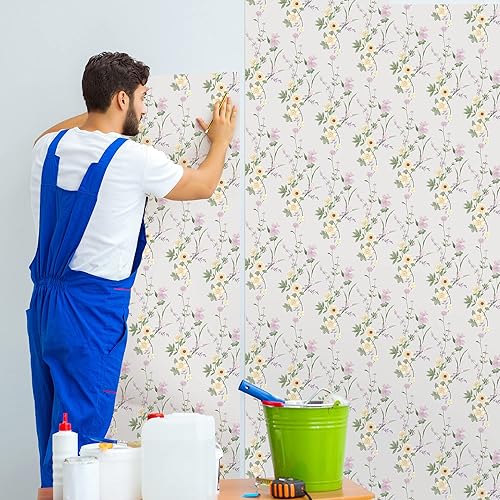 Miniatura 7 de LiveGallery Papel tapiz de flores amarillas, papel tapiz de hojas verdes, papel tapiz extraíble para dormitorio, cuarto de bebé, sala de estar, TV,