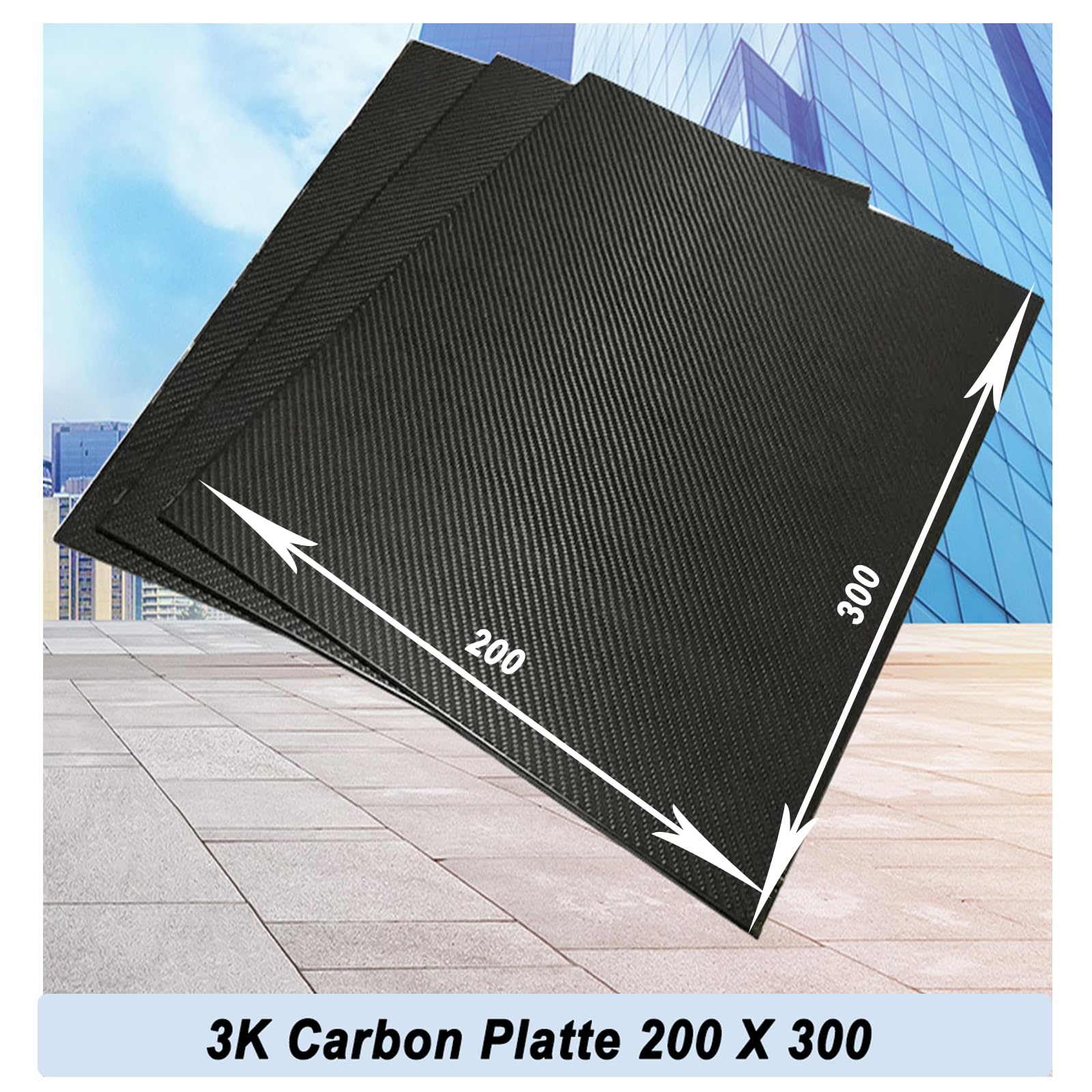 Carbonplatte 200 x 300 x 2 mm – 100% 3K Leinwandbindung Glatte Oberfläche, Hohe Festigkeit und Korrosionsbeständigkeit Kohlefaser Platte für DIY-Modelle, Baureparaturplatten und CNC-bearbeitete Teile