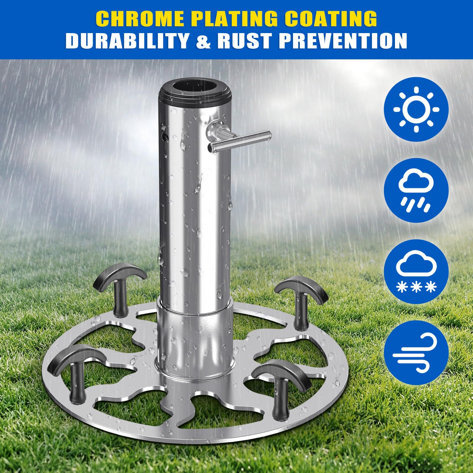 Dolibest Portaombrelli da patio resistente (palo da 1 a 1,9 pollici), base per ombrellone da esterno con picchi/tasselli di espansione, base per ombrellone in acciaio per patio, cortile, erba/cemento