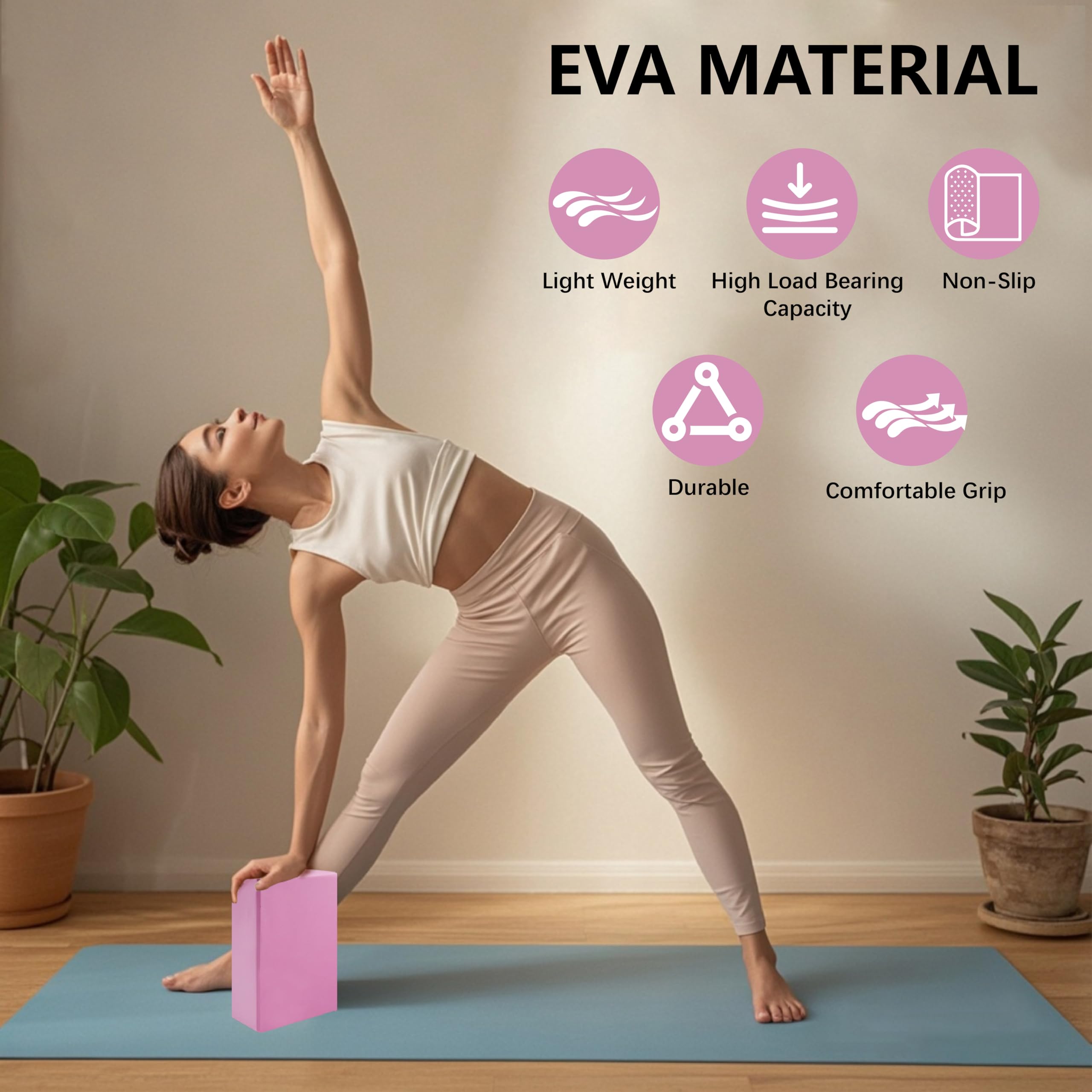 MAOMUN 6 Mattoncini Yoga Blocchi Yoga con Elastici Palestra e Cinghia, Antiscivolo Blocks, Leggero Mattoncini Mattoncino Pilates Essential Kit per Equilibrio Stretching Pilates