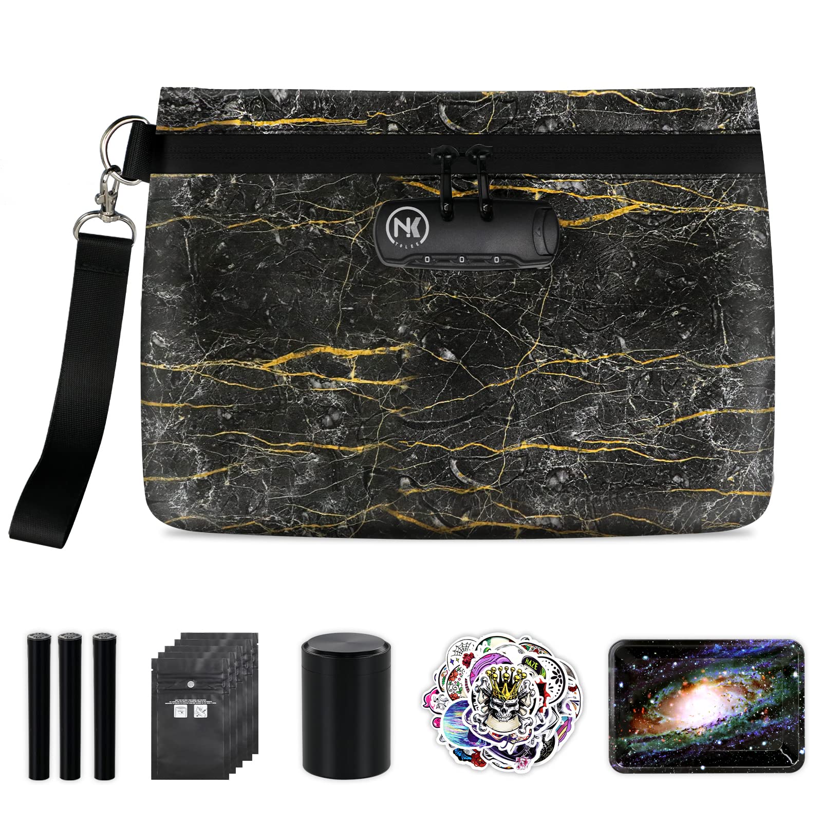 Photo 1 of NKTOLEE Smell Proof Bag with Combination Lock, Large Smell Proof Containers, Carbon Lined Odor Proof Pouch, Water Resistant, Airtight Zipper, Travel Storage (Marble Black)
