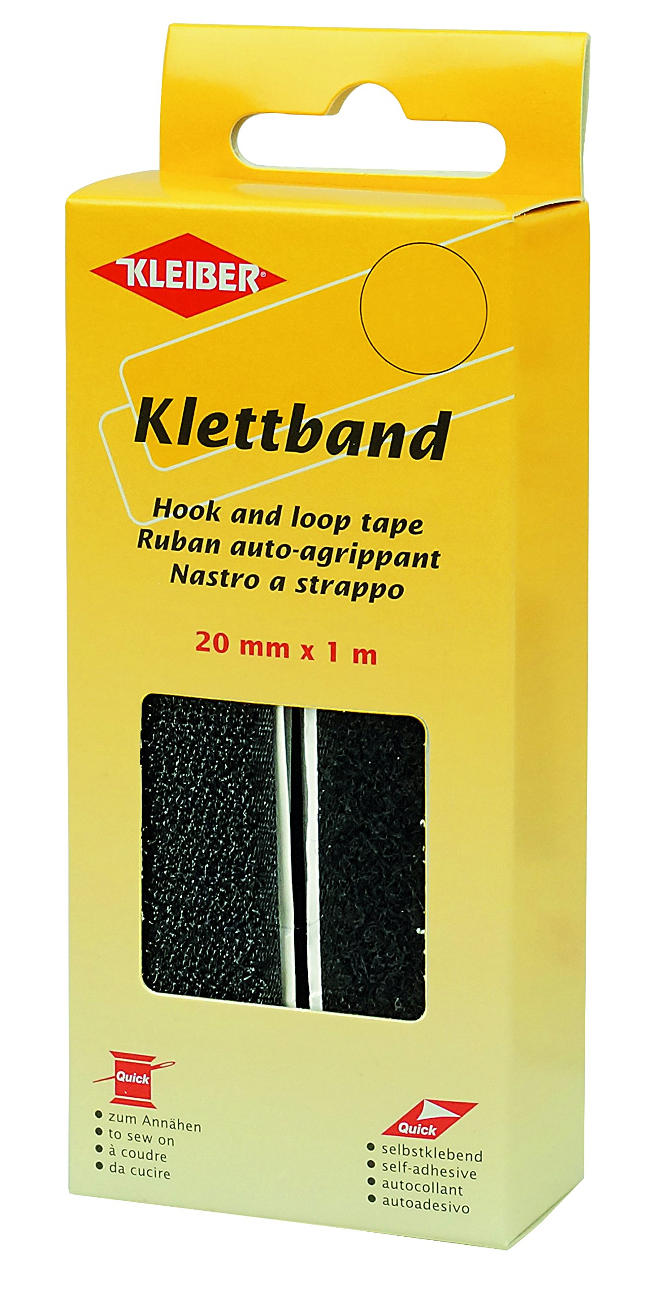 Kleiber Kletband Hook and Loop Tape, Black, 20 mm x 1 m