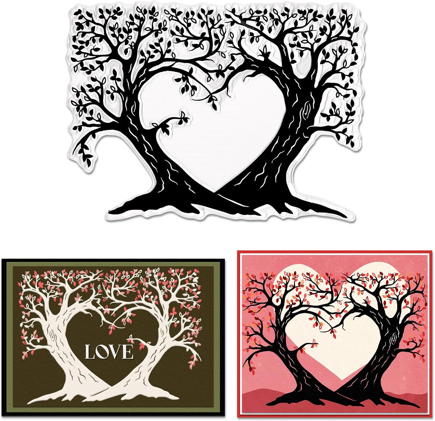 Love Tree Clear Stamps for Card Making Heart Tree Rubber Stamps Valentine Day Love Shape Tree Background Transparent Silicone Seals for Gift Card DIY Scrapbooking Album Paper Craft Supplies