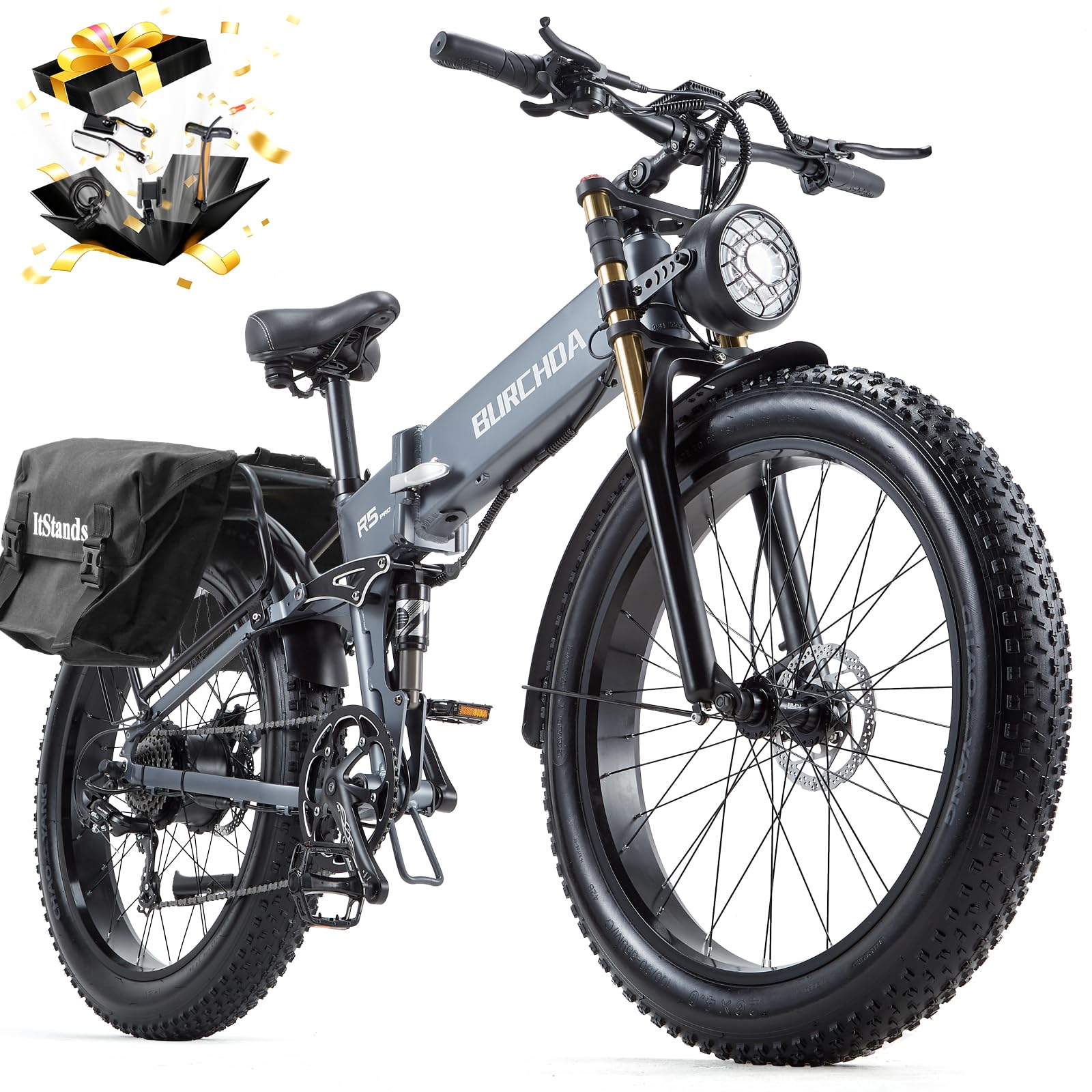 BIGUODIR R5 PRO 3000W/1500W Peak AWD Dual Motor Electric Bike for Adults Foldable 48V 40Ah/20Ah Battery 120 Mi Range 30+MPH 26" Fat Tire All Terrain