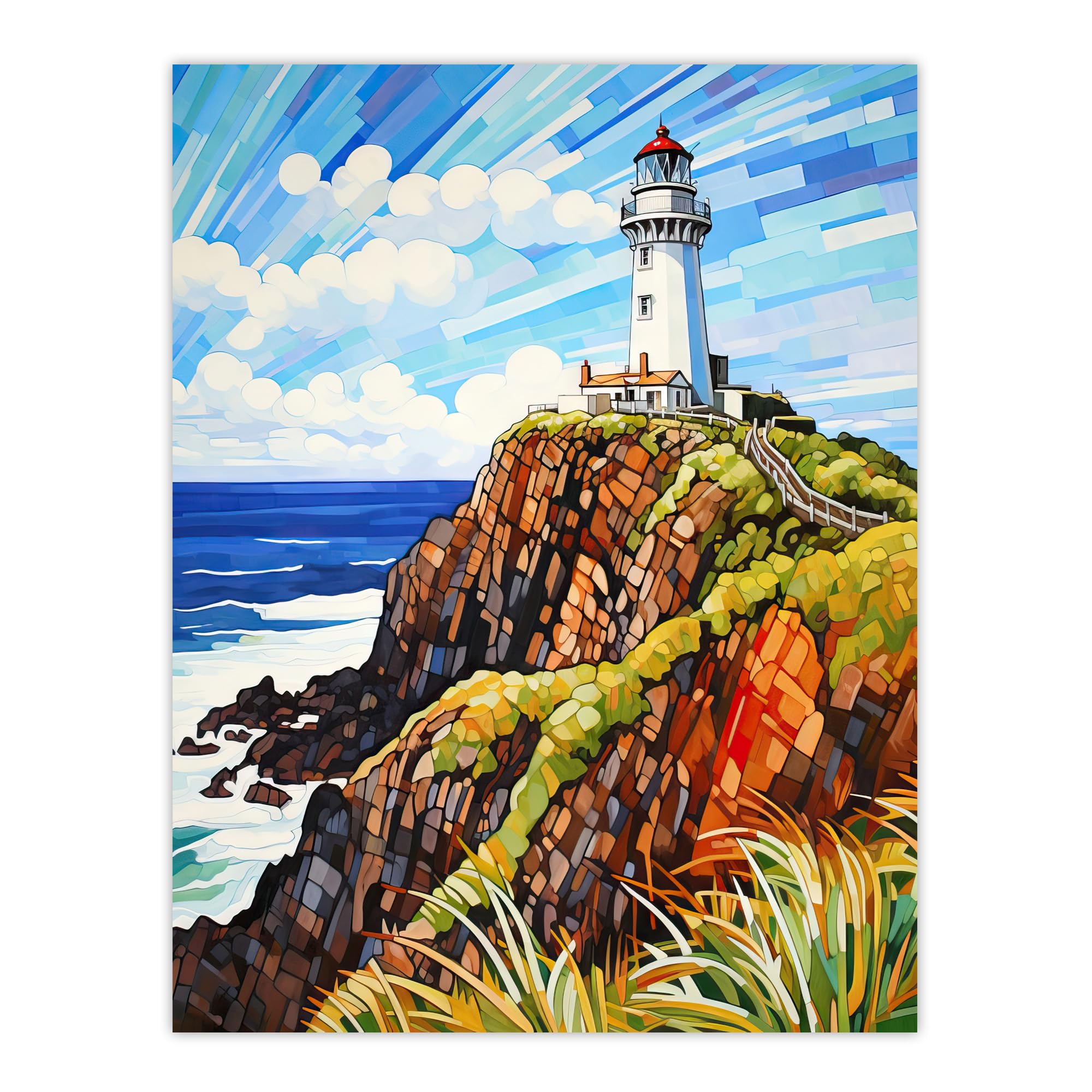Artery8 Cape Byron Australia Vibrant Artwork Iconic Lighthouse Atop Cliffs Coastal Landscape Extra Large XL Wall Art Poster Print