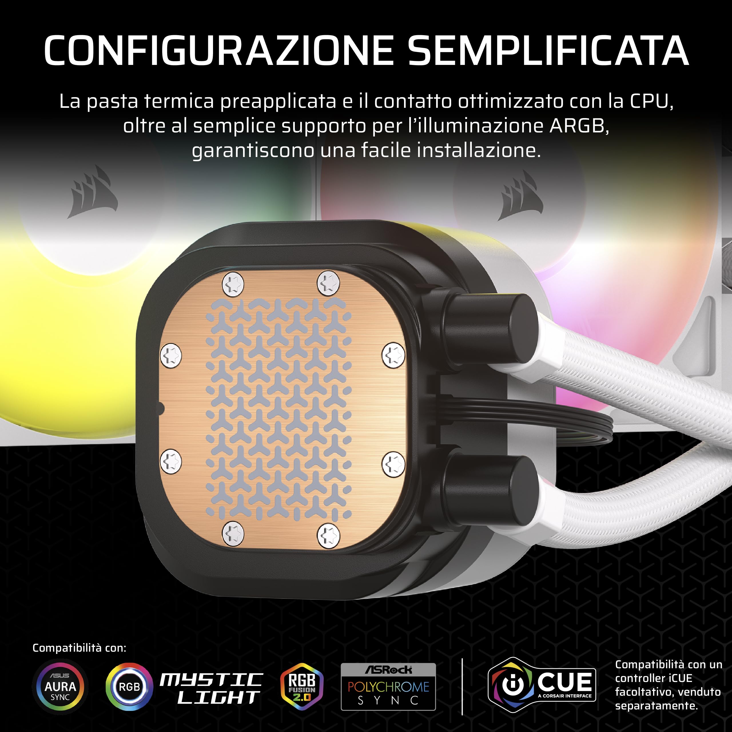 CORSAIR NAUTILUS 360 RS ARGB Raffreddatore CPU a Liquido – 360mm AIO – Connessione Diretta alla Scheda Madre – Intel LGA 1851/1700, AMD AM5/AM4 – 3x RS120 ARGB Ventilatori Inclusi – Bianco