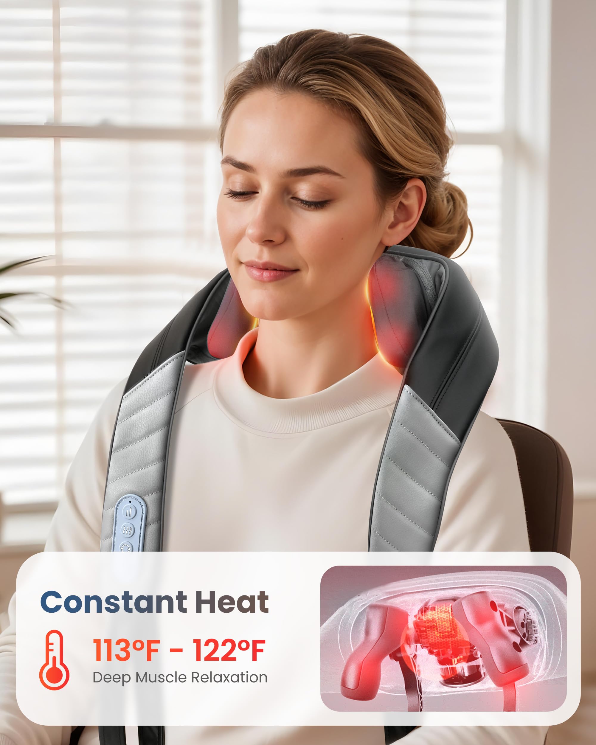 COMFIER Masseur 4D pour le cou et les épaules avec chaleur, masseur dorsal sans fil pour soulager la douleur, oreiller de massage mains libres Shiatsu, cadeau pour maman papa