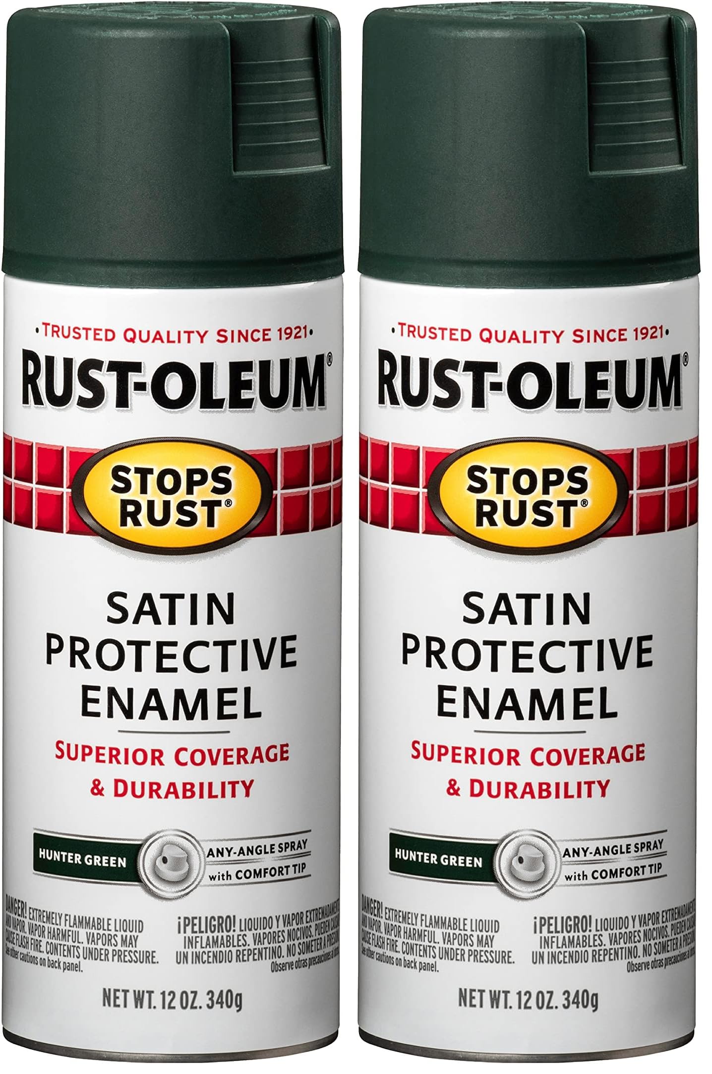 Rust-Oleum 7732830 Stops Rust Spray Paint, 12 oz, Satin Hunter Green (Pack of 2)