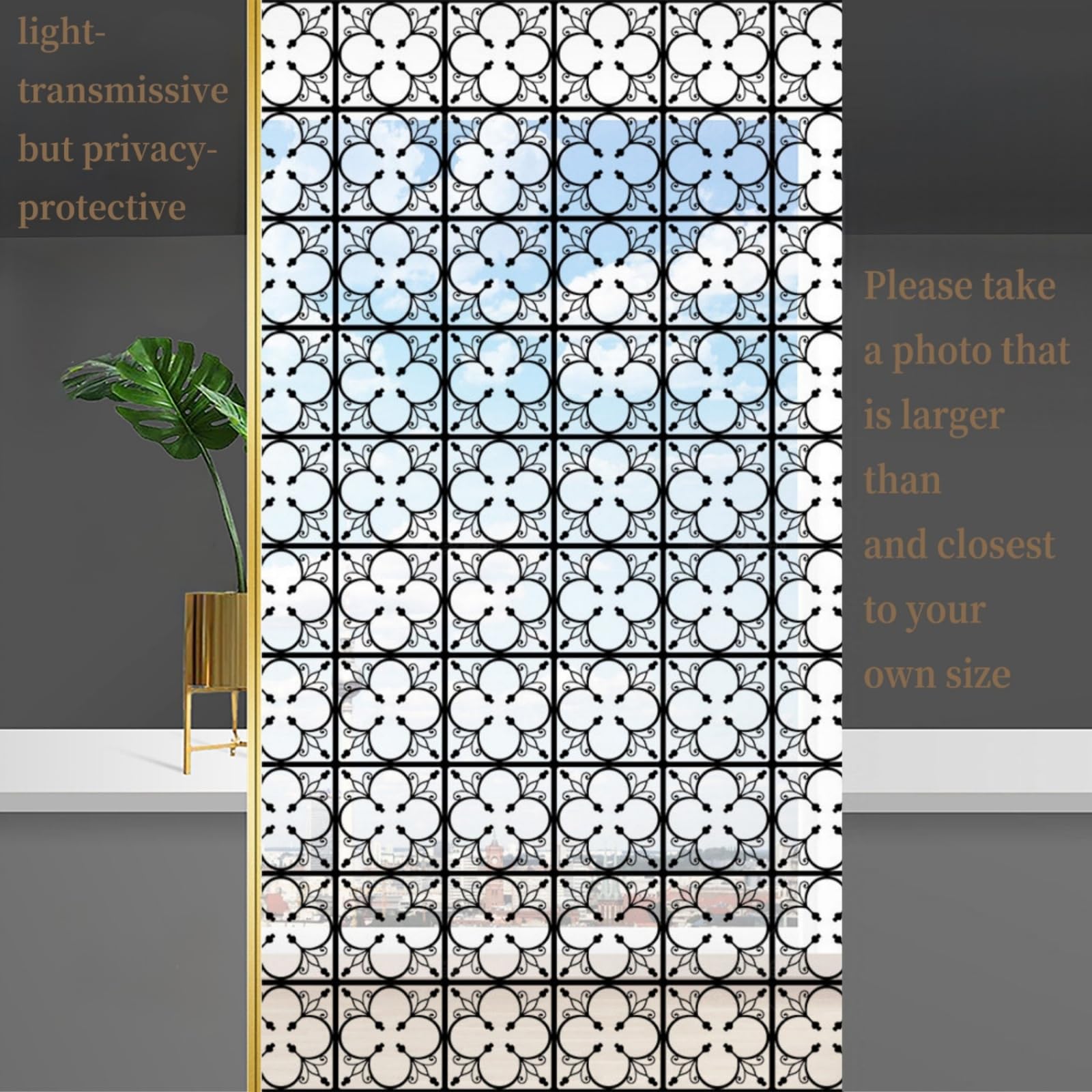 Fensterfolie Blickdicht 90x200CM Plaid Statisch Selbsthaftend Dekorative Folie, Abnehmbare Glasfolien Anti-UV, für Badezimmer küche