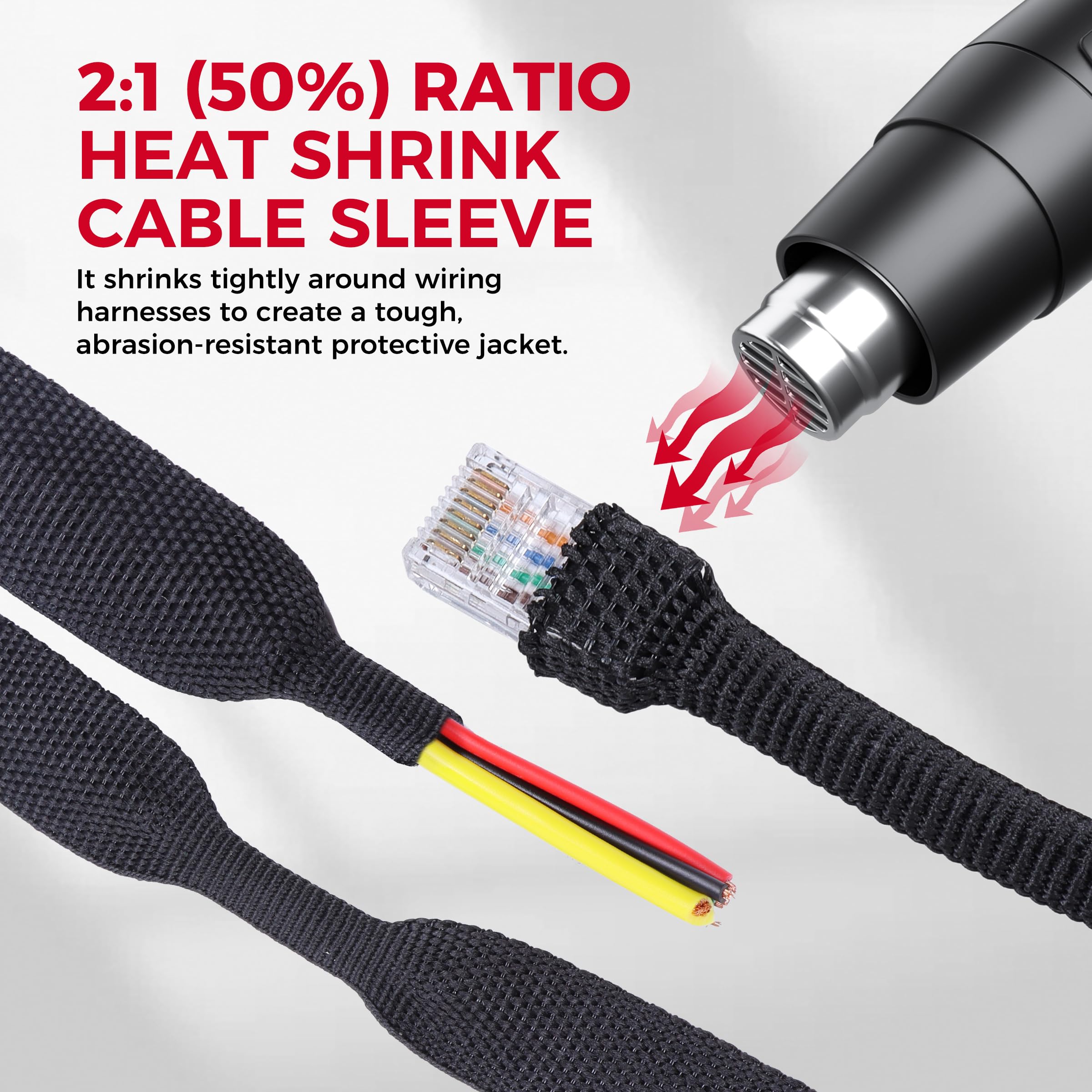 Guaina intrecciata termorestringente 2 in 1, 1,9 cm - 7,6 m | Tubi termorestringenti in tessuto termorestringente 2:1 per cavi tubolari ideali per tubi di forma irregolare/cavo/filo