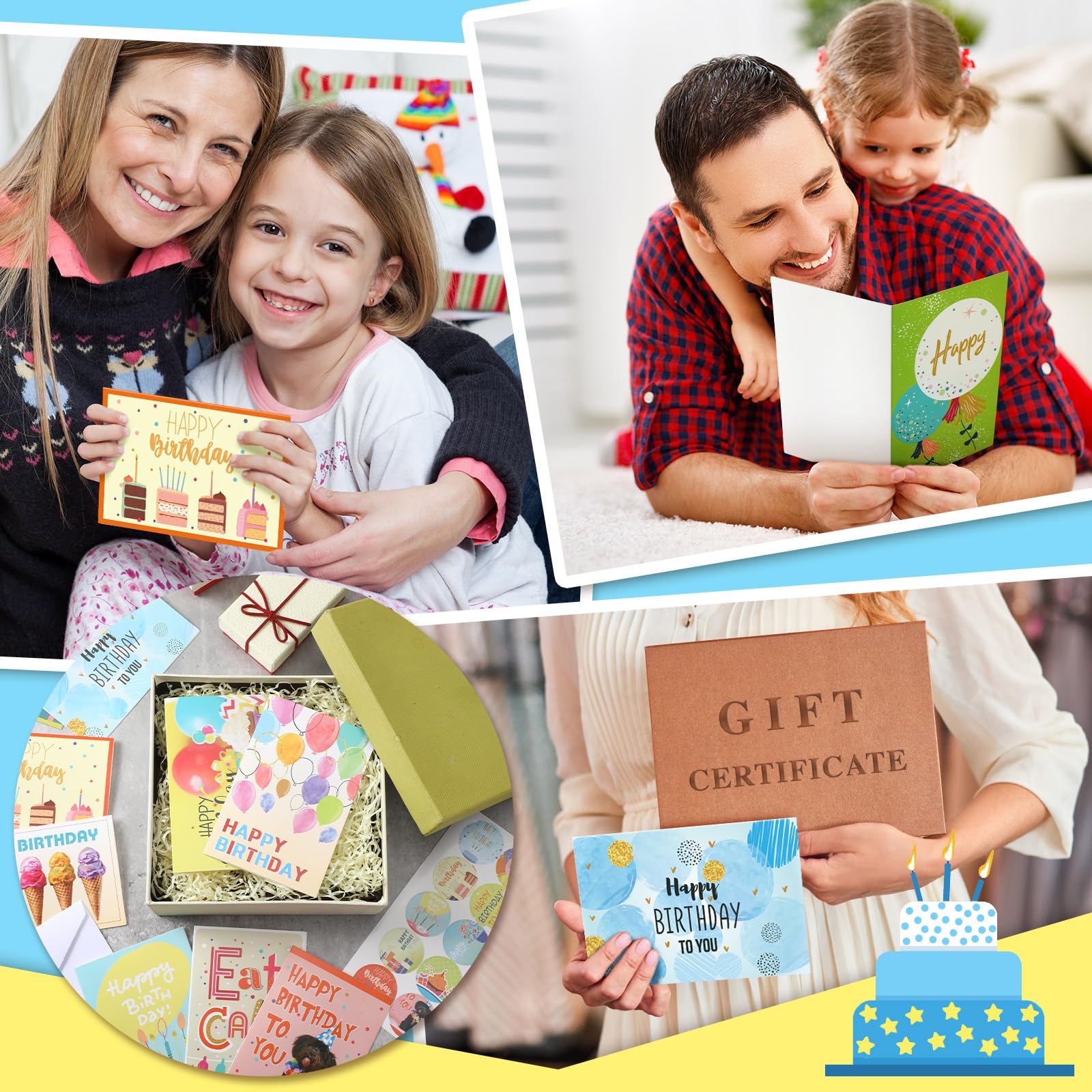 Harloon Lot de 200 cartes d'anniversaire uniques assorties en vrac avec enveloppes vierges et autocollants de 10,2 x 15,2 cm, cartes d'anniversaire vierges pour femmes, hommes, enfants, adultes, 20