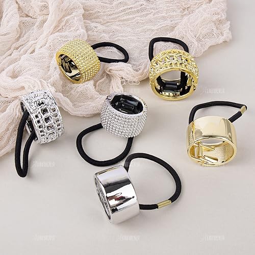 Miniatura 5 de AUEAR, Paquete de 8 soportes para cola de caballo con diamantes de imitación, puños góticos punk, elásticos para mujer, accesorios