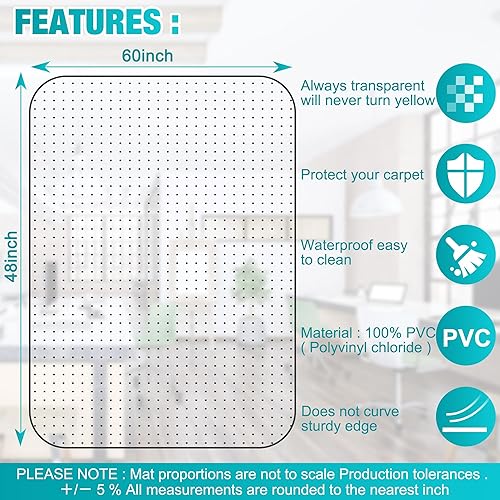 Miniatura 5 de BesWin Tapete para silla de oficina para suelos alfombrados, 60 x 48 pulgadas, tapete transparente para silla de escritorio para alfombras de pelo