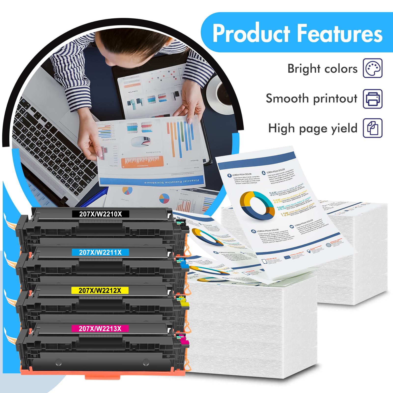 207X 207A Toner Kompatible für HP Color LaserJet Pro MFP M283fdw M283fdn M282nw M255dw M255nw M283 M255 M282 Mit Chip W2210X W2211X W2212X W2213X Schwarz Cyan Gelb Magenta 4er-Pack