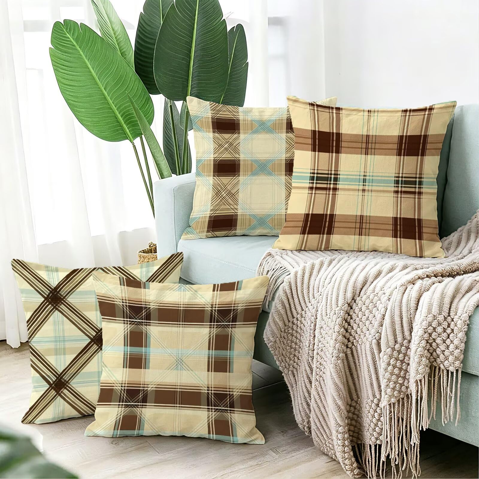 Beżowa poszewka na poduszkę 45 x 45 cm zestaw 4 poduszek outdoorowych