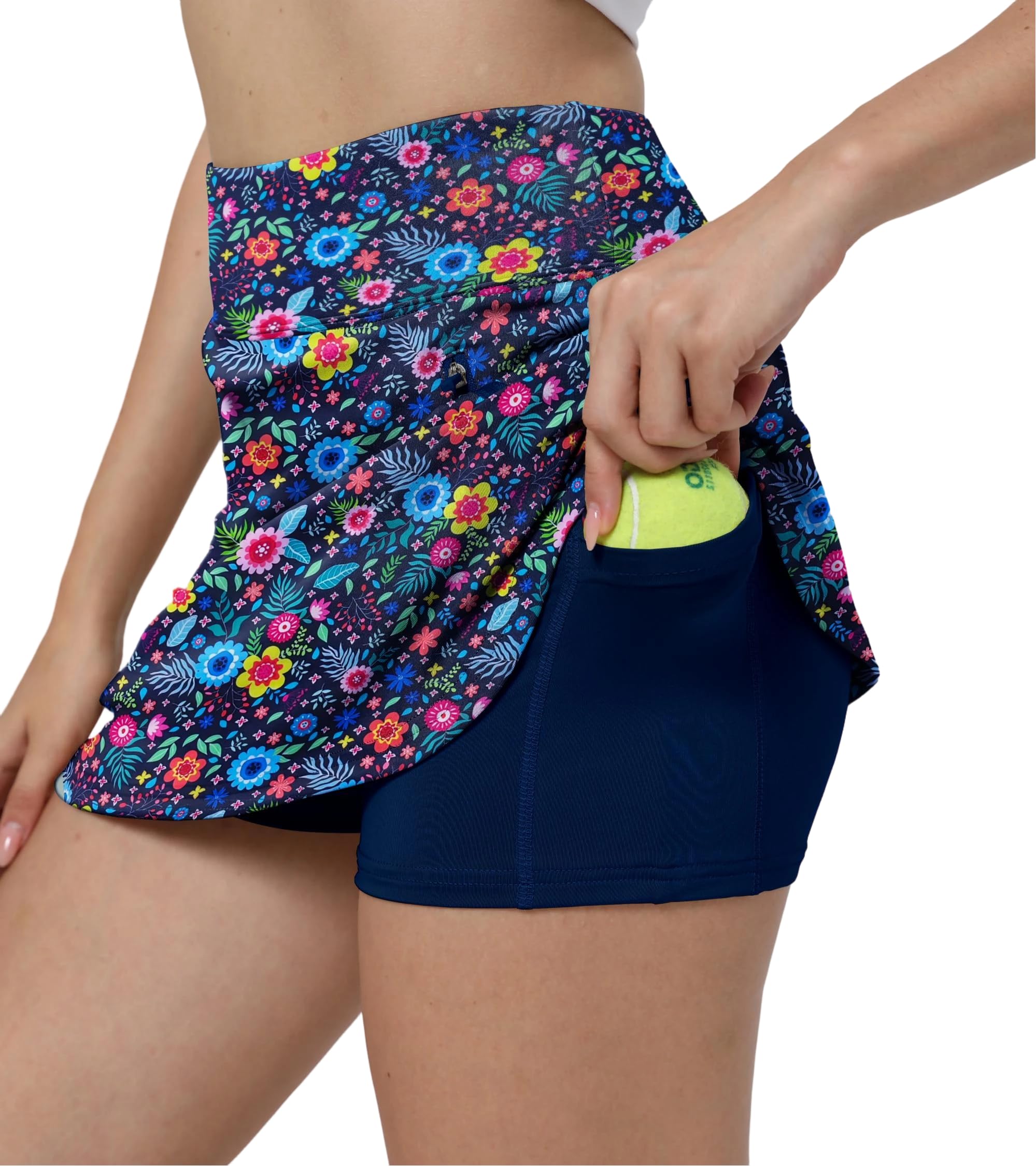 Timuspo Jupe de golf pour femme avec poches zippées - Courte - Taille haute - Jupe de tennis respirante - Jupe de sport - Ourlet arrondi
