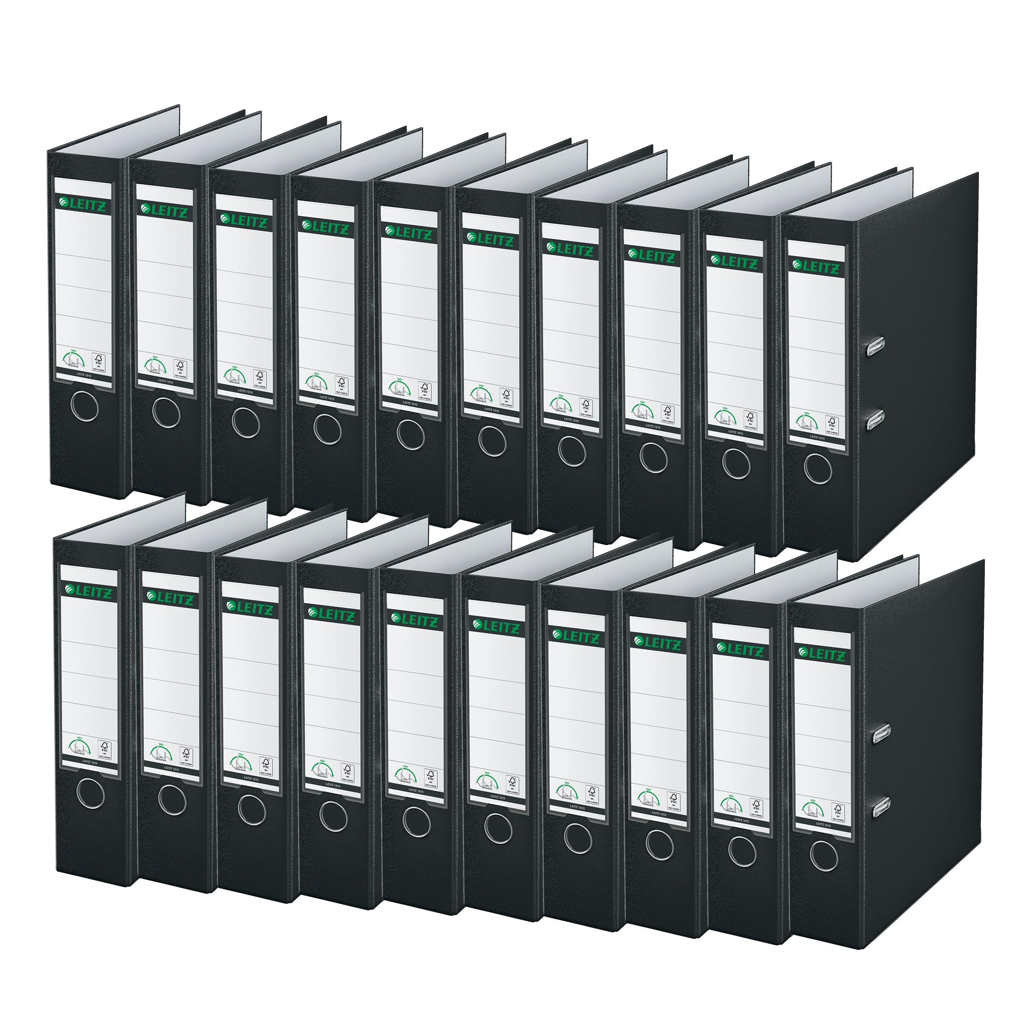 Leitz 10105095 - Raccoglitore di qualità a 180°, formato A4, dorso 8,2 cm, copertina laminata in polipropilene, confezione da 20 pezzi, colore: Nero