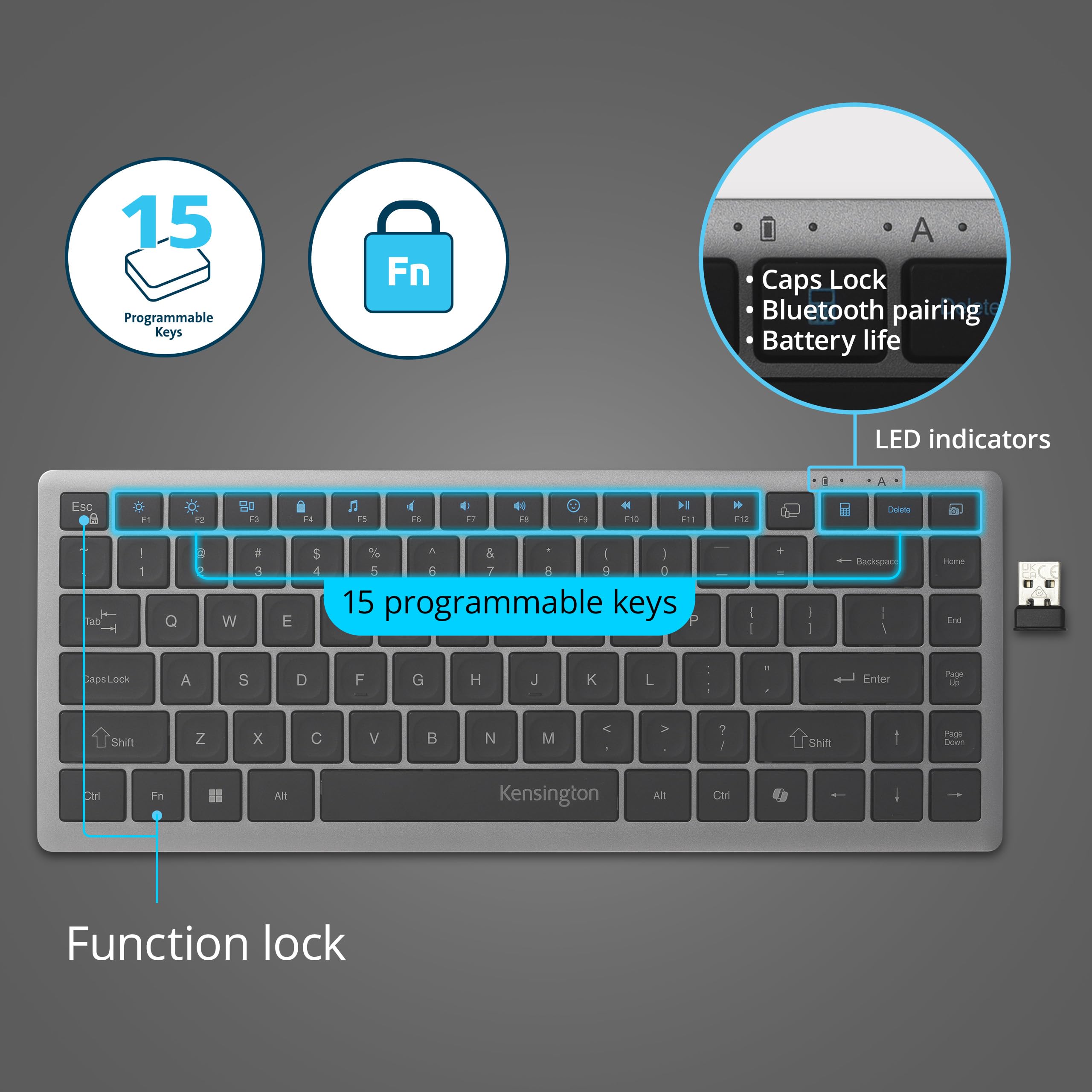Amazon.com: Kensington KB435 Wireless Compact Keyboard, Bluetooth