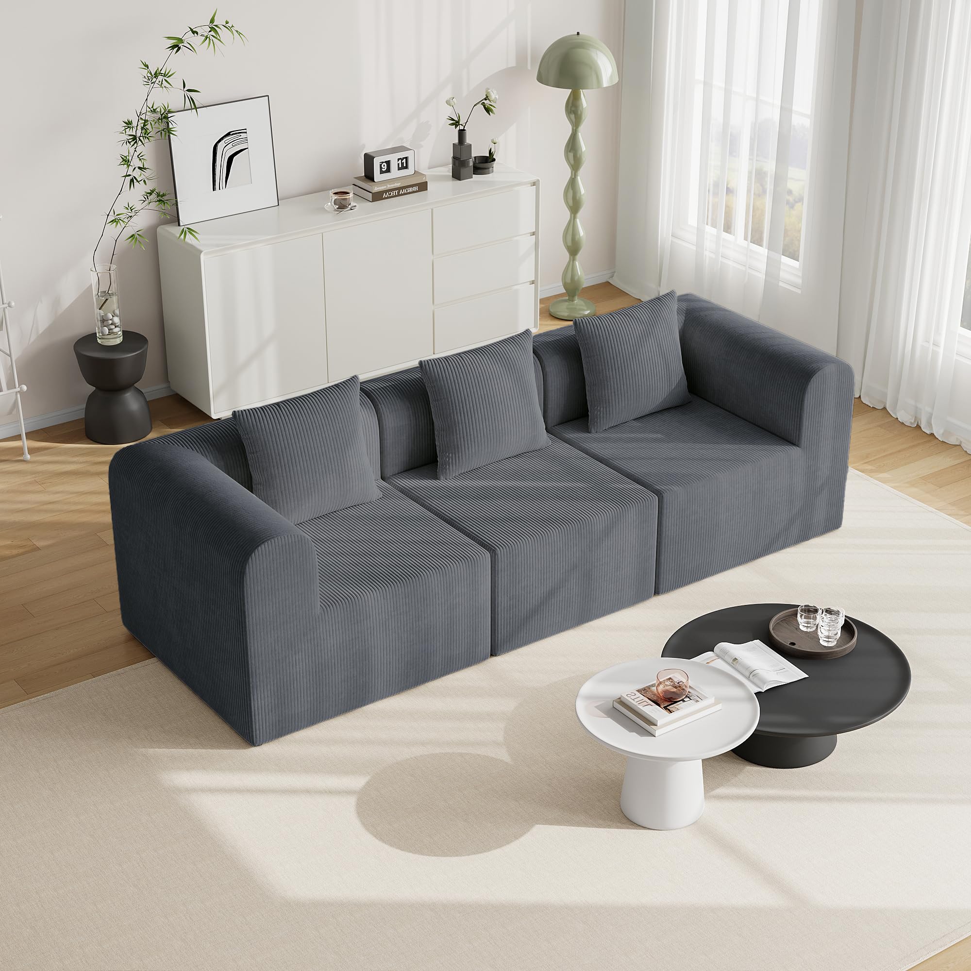 wanan 94.5'' Modular Sectional Couches for Living Room with Deep Seat, L-Shape Cloud Sofa Couch, High Density Memory Foam, Boneless Upholstered Couches, Easy Assembly(Dark Gray, 3 Seats)