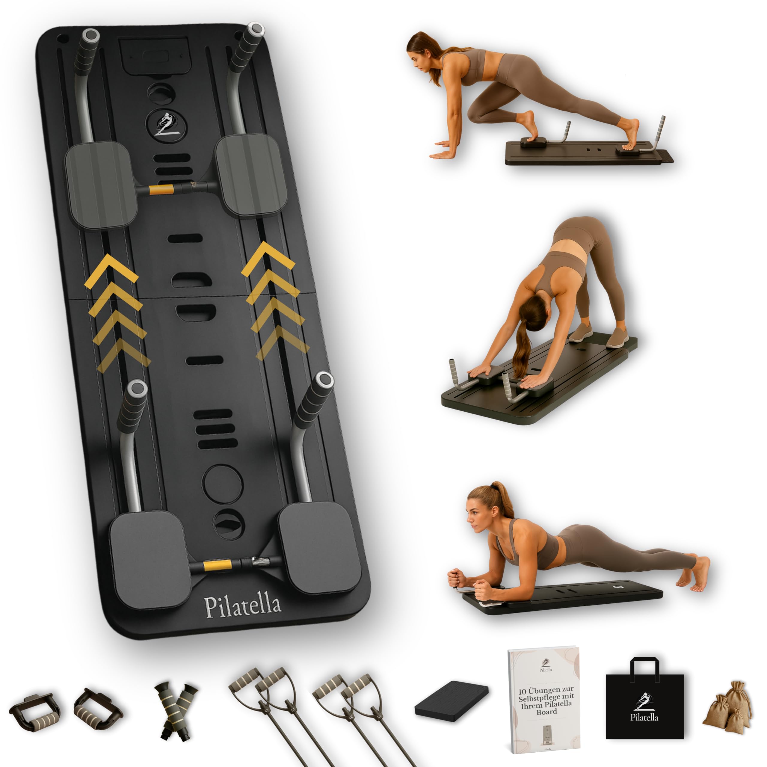 Pilatella - Pilates Board Faltbar 5-in-1 | Reformer Pilates Maschine für Zuhause, Pilates Brett, Fitness Board, Mini Pilates Reformer Premium Schwarz + Ebook 10 Übungen | 2026
