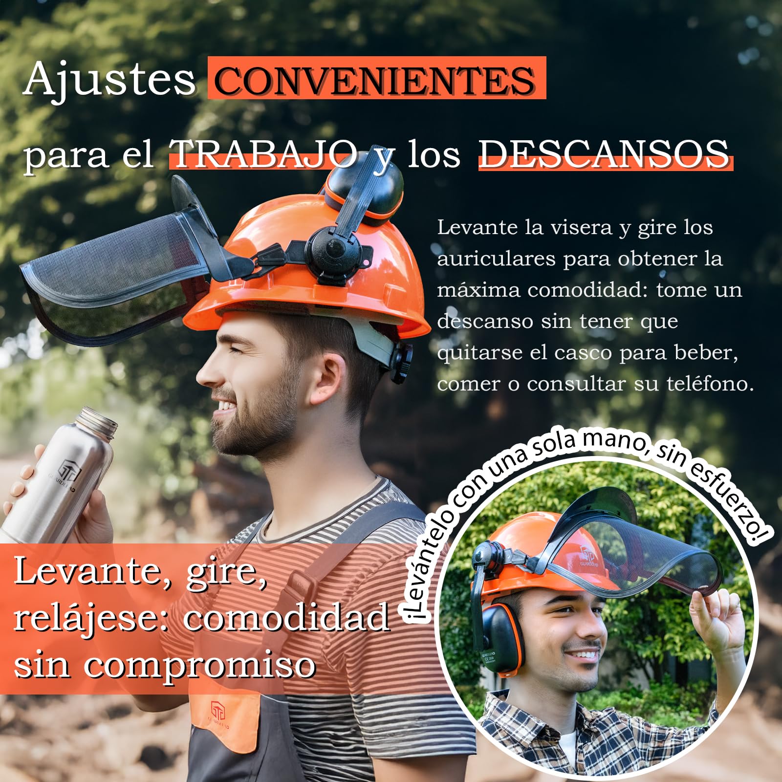 Casco de motosierra con protector facial de seguridad y orejeras, casco para uso en motosierra, casco de seguridad extraíble antivaho