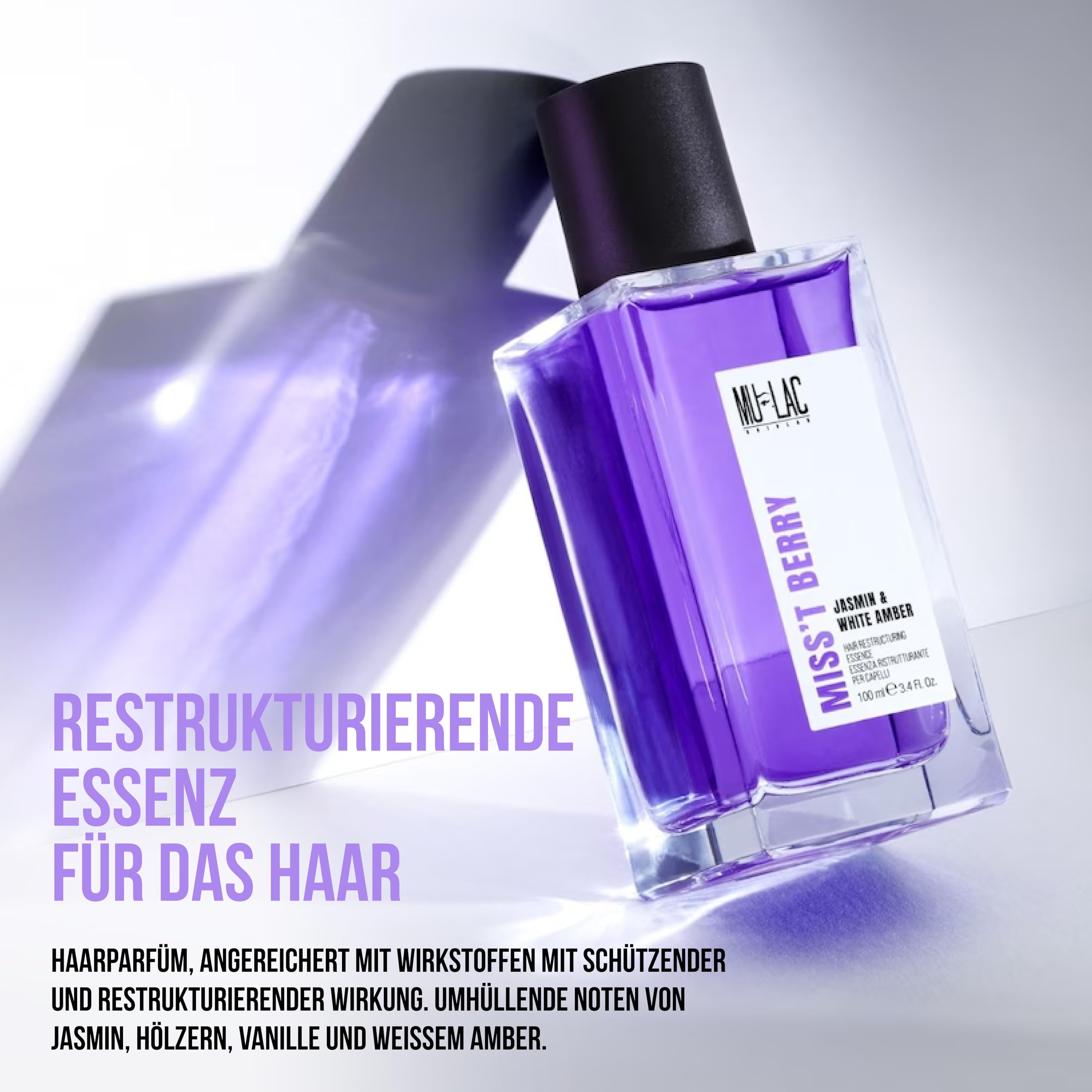 MULAC | Miss't Berry Haaressenz Restrukturierend, Haarparfum mit Heidelbeeröl und pflanzlicher Keratin, Restrukturierende Wirkung, Noten von Holz und Vanille, 100ml