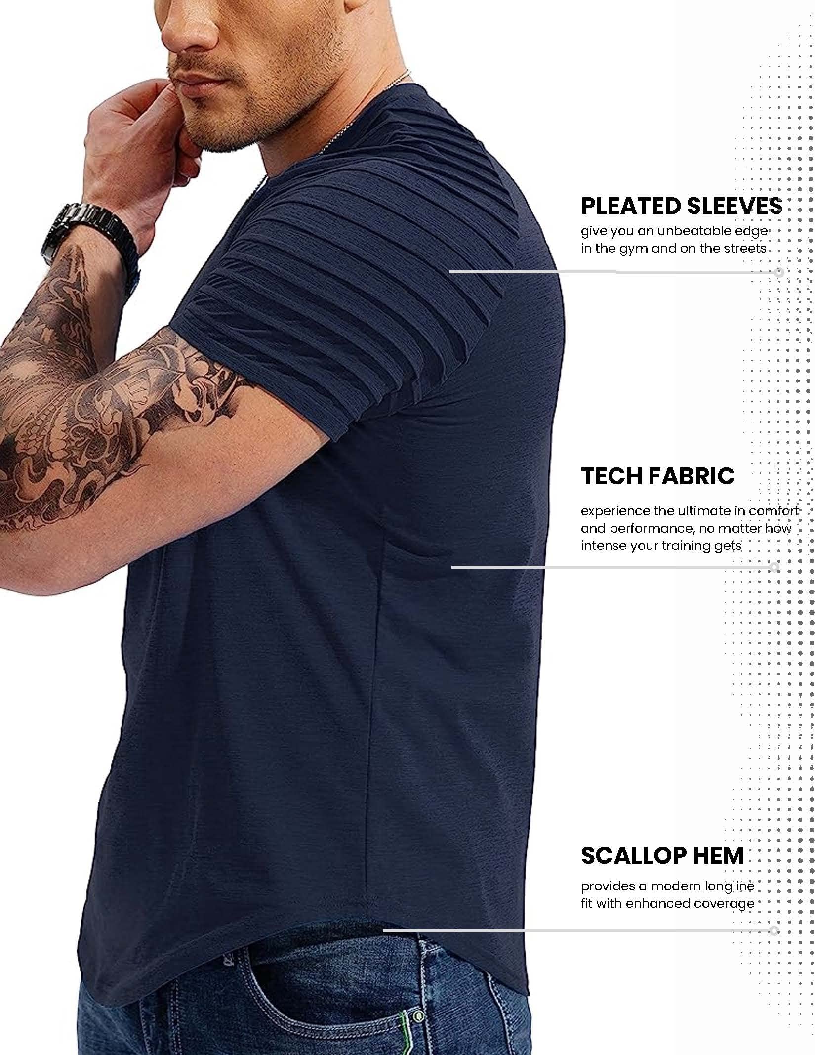 Paquete de 3 camisetas largas Hispter para hombre con mangas plisadas, atléticas raglán para entrenamiento, gimnasio, culturismo