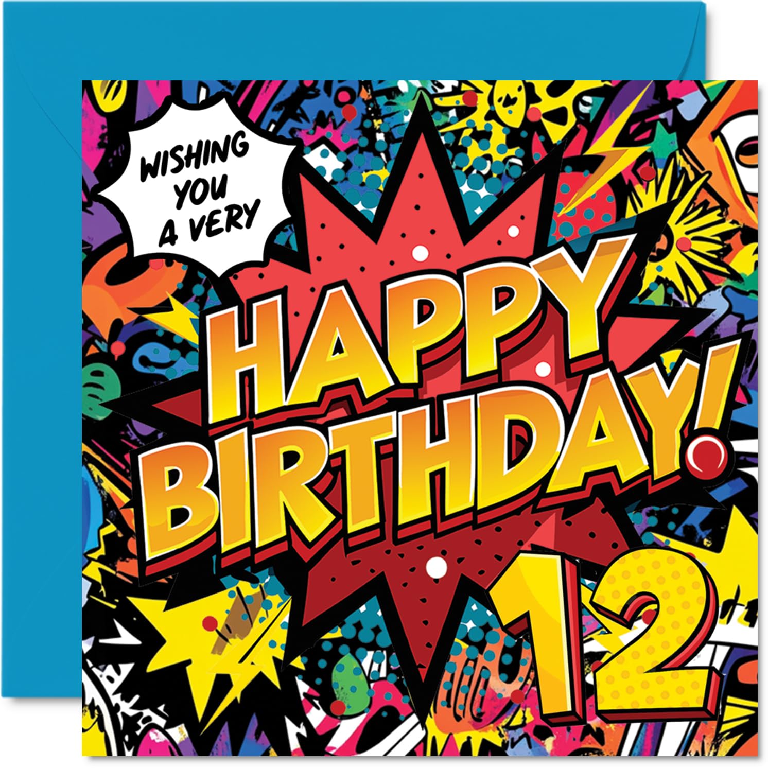12th Birthday Cards for Girls Boys - Comic Book Pow! - Happy Birthday Card for 12 Year Old Girl Boy Daughter Nephew Son Niece, 145mm Bday Greeting Cards