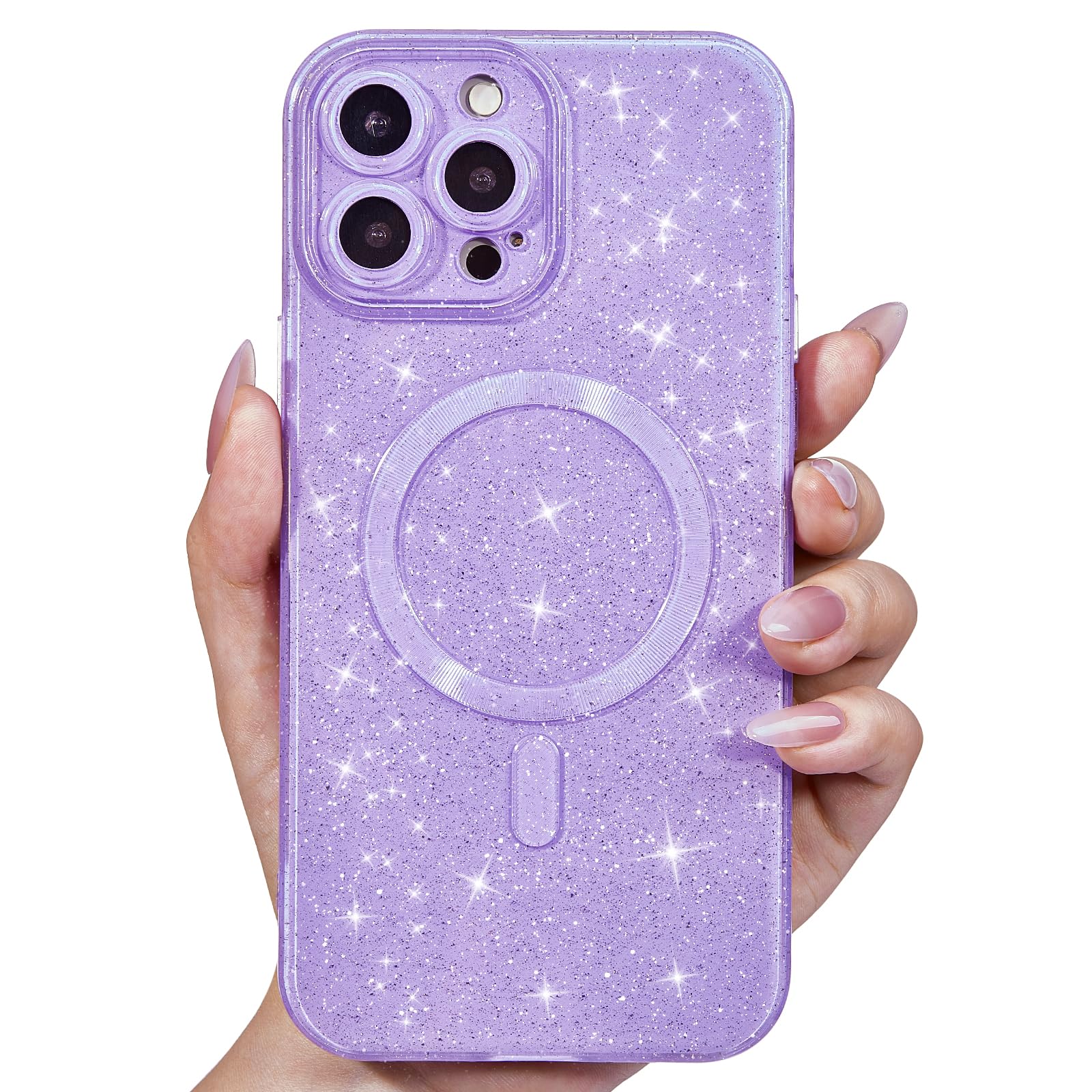 Svanove Glitter Case for iPhone 15 Pro Max Phone Case Magnetic Compatible with Magsafe, Sparkle Bling Shiny Sparkly Cute Girly Design, Trendy