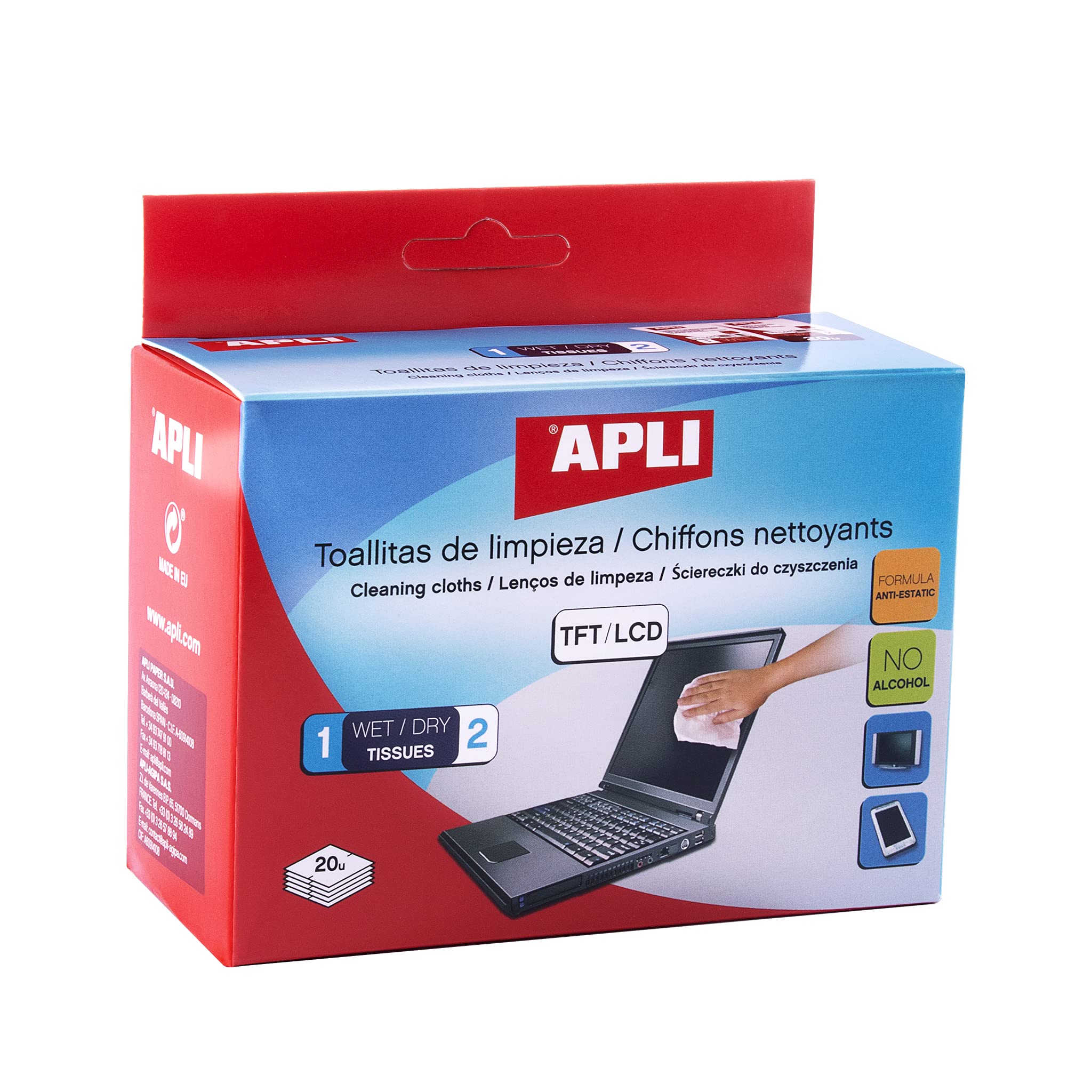 Lingettes Nettoyantes Apli - 20 Unités Pratiques pour Écrans