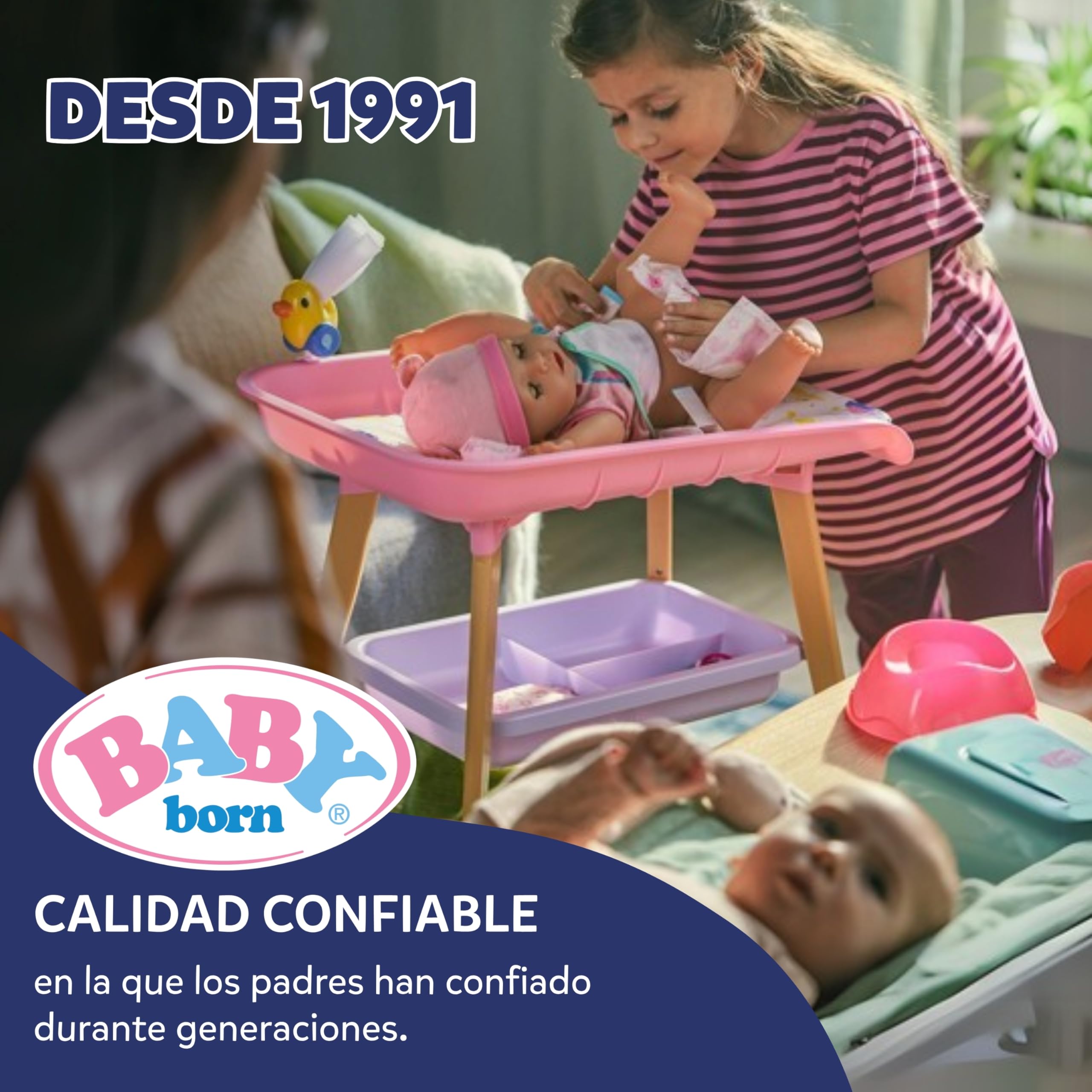 Baby Born Bolso cambiador – Bolso para muñecas con diseño floral – Incluye cambiador, pañal & bote de talco – Accesorio para muñecas de 36 cm & 43 cm