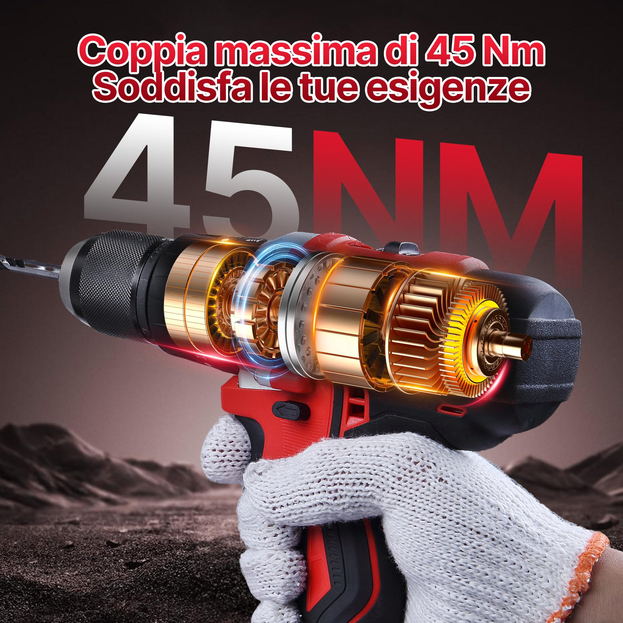 TEENO Kit di utensili 3 pezzi (avvitatore a impulsi senza fili + trapano a percussione + smerigliatrice angolare senza fili) 20V 2xbatteria 3Ah