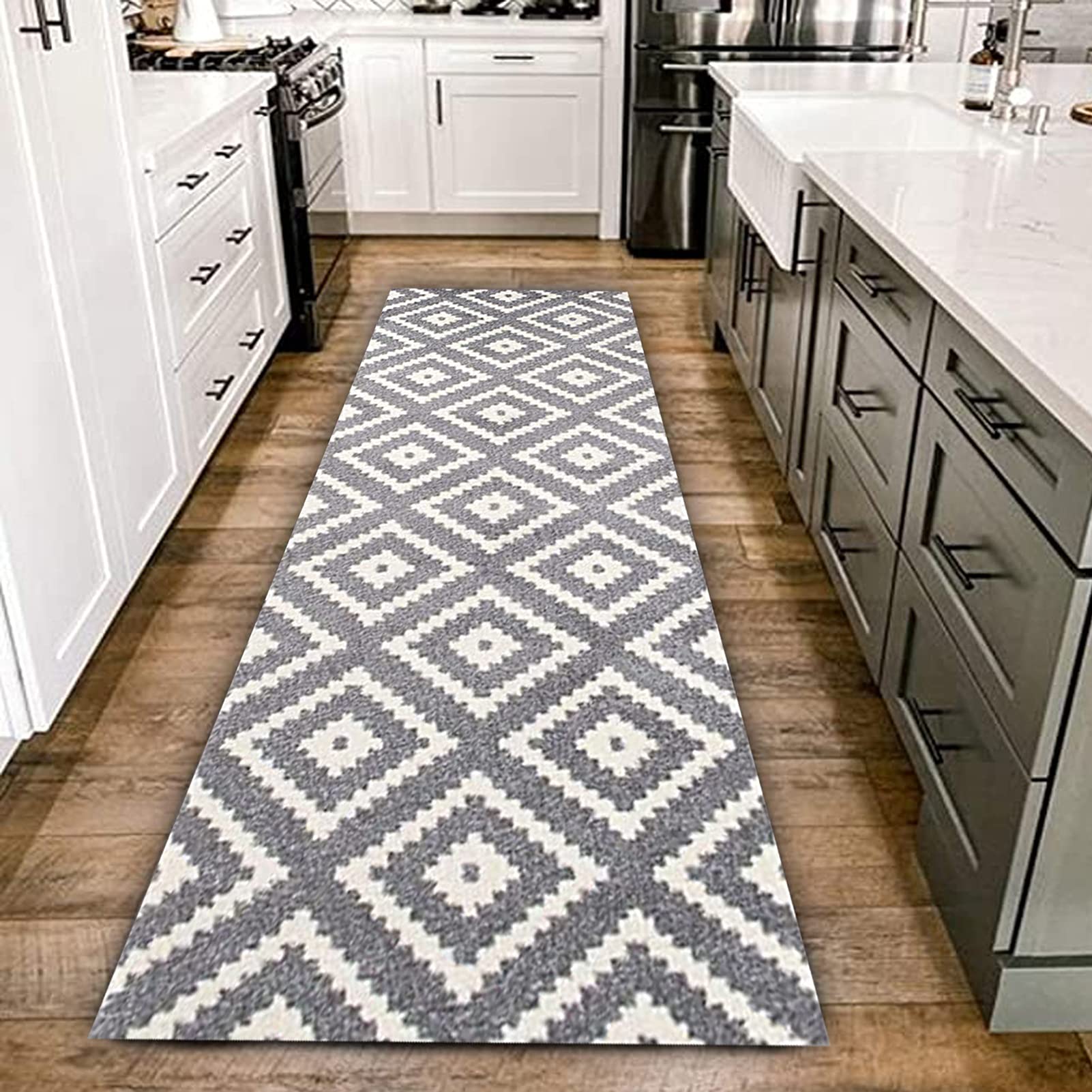 LHYZF Geometric Carpet Runner for Hallway, Very Long Narrow Entryway Runner Rug for Kitchen Hall Hotel Corridor Staircase, Wide 60/80/100/120cm - Grey/white (Size : 80×150cm/2.6ft×4.9ft)