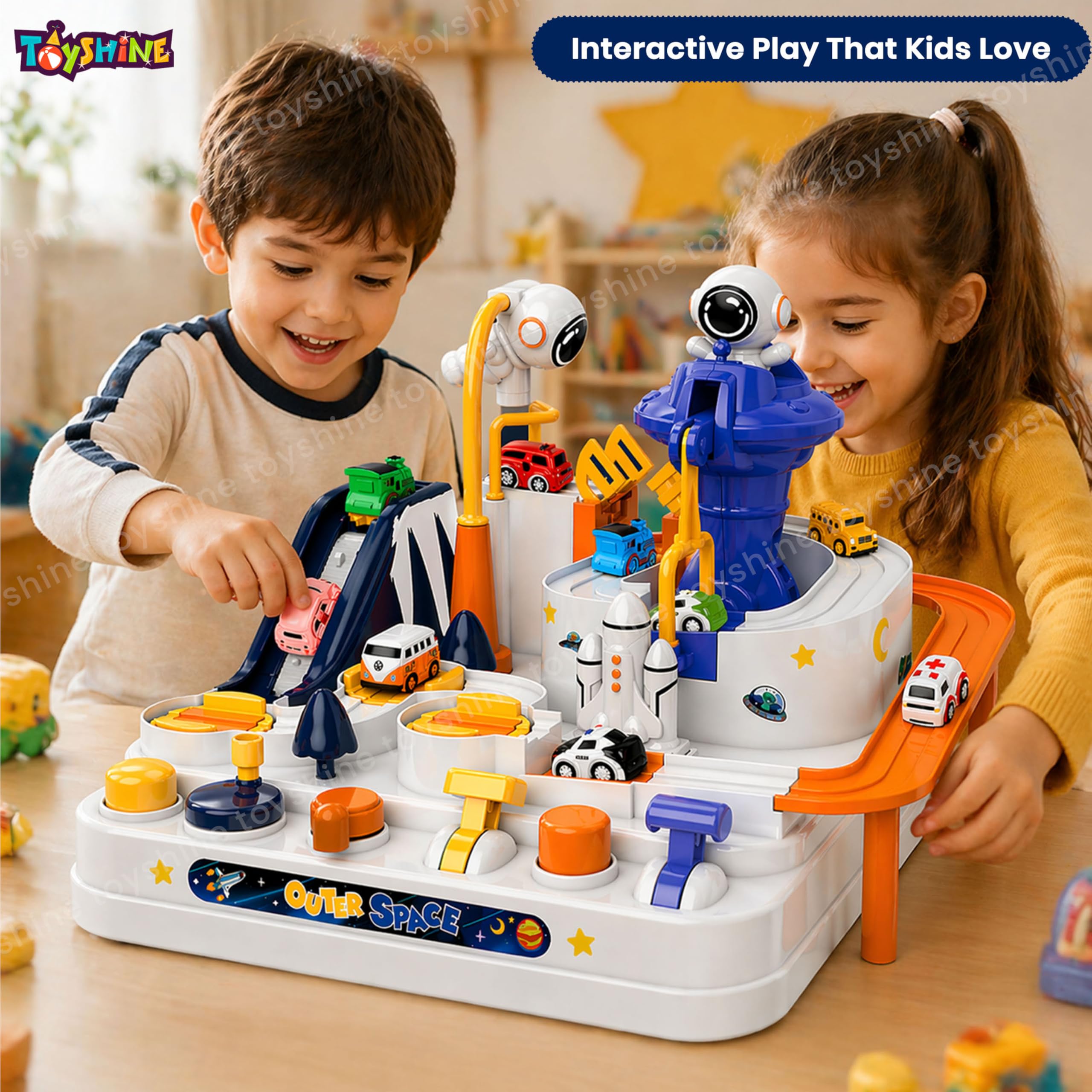 Toyshine Space Orbit Challenge Adventure Cars Track Toys for 3+ Year Old Boys Girls, City Rescue Preschool Educational Toy Vehicle Puzzle Car Track Playsets for Toddlers 2