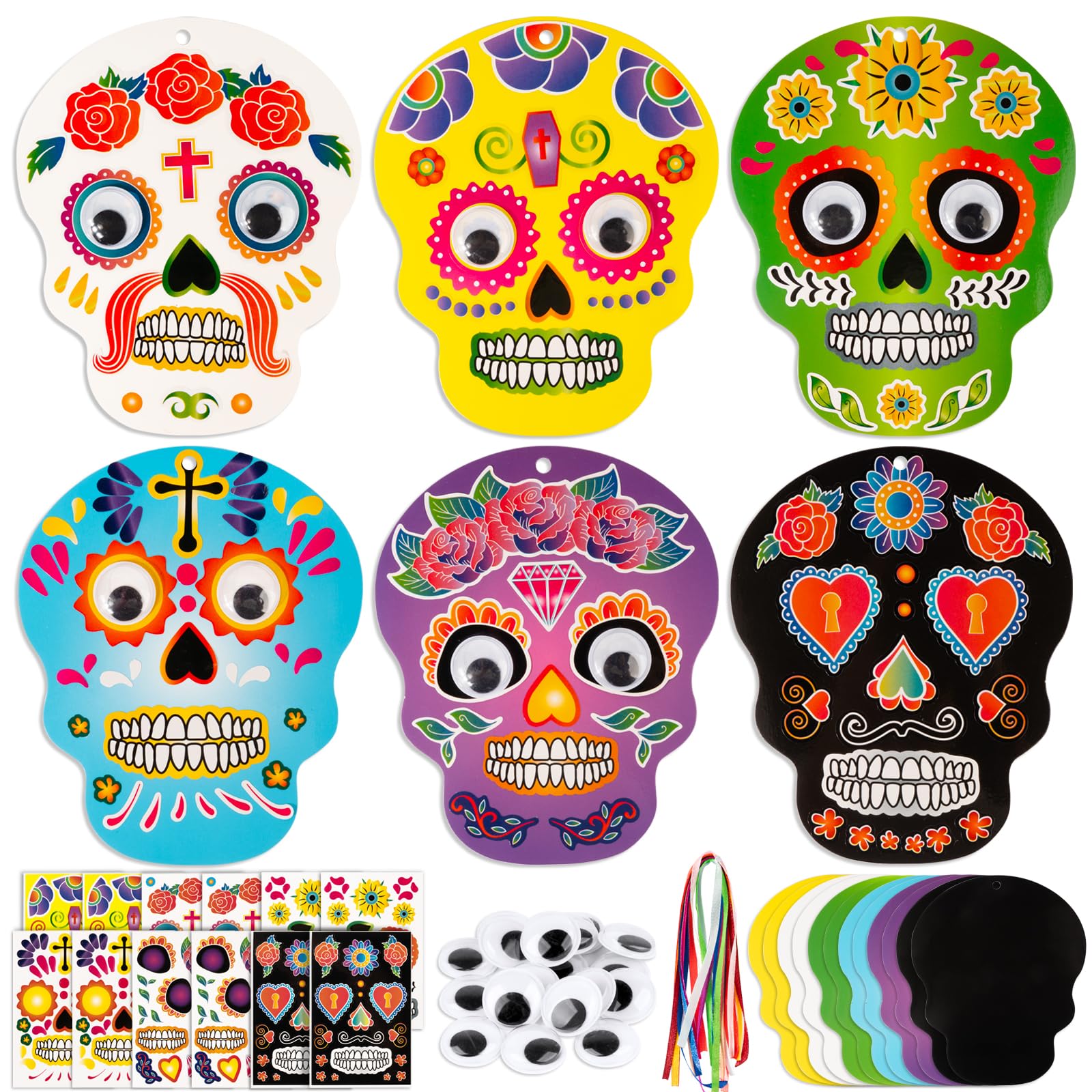 Halloween Craft for Kids, 12 Pack Skull Craft Day of the Dead Decorations
