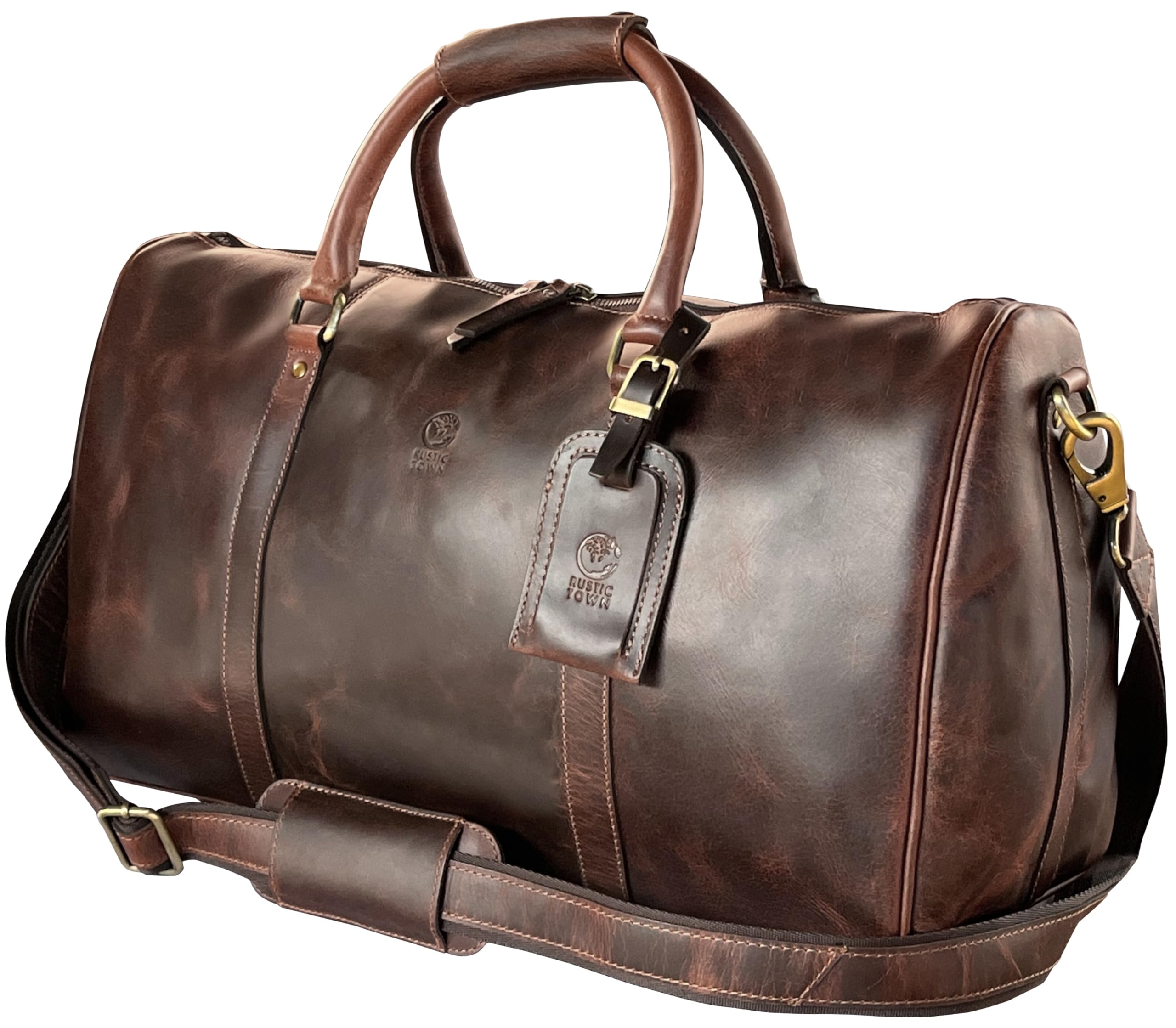Leather Duffle Bag for Men - Full Grain Leather Travel Bag - TSA Approved Carry On Weekender Overnight Duffel Bag (20 inch)