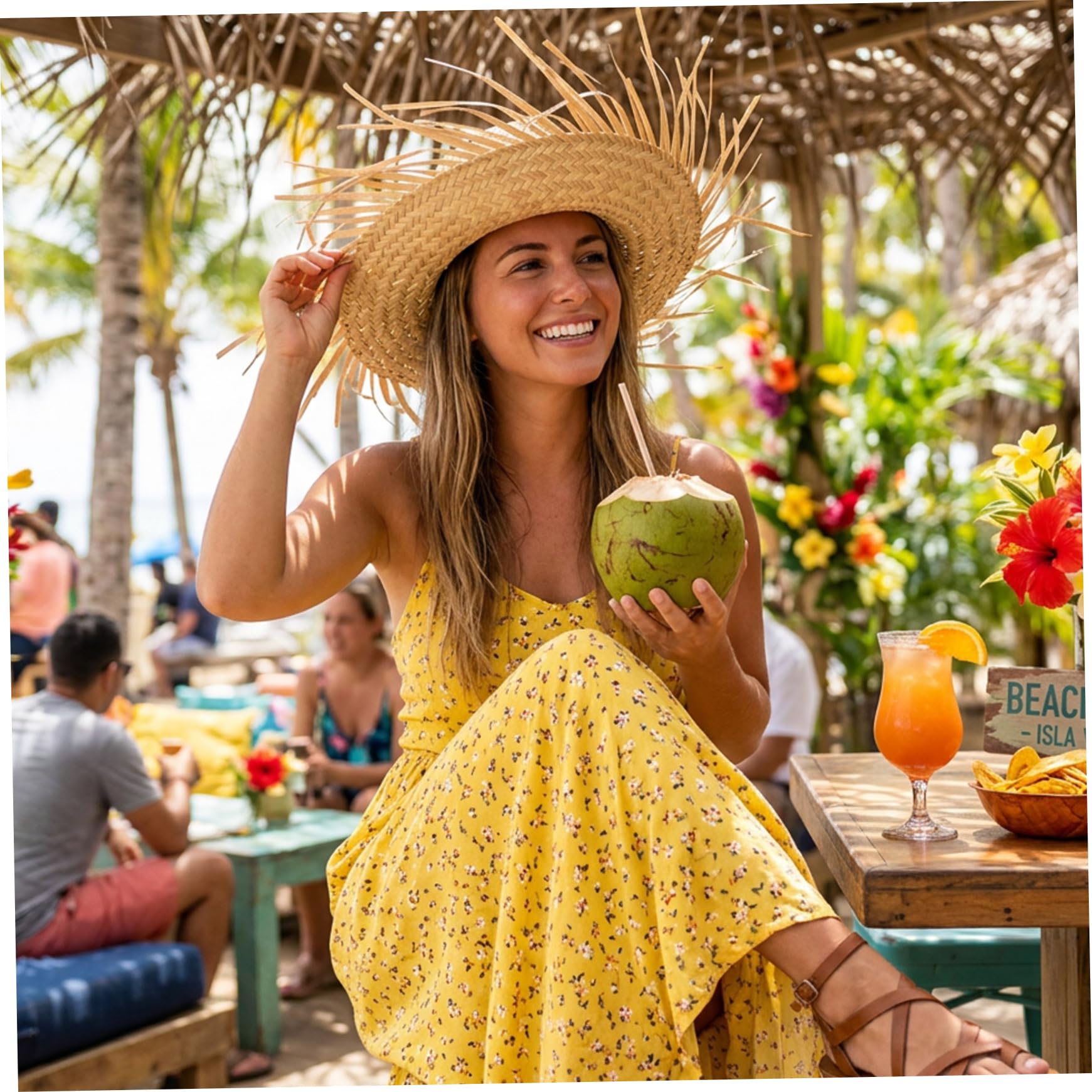 Sombrero de paja de Puerto Rico Pava, paja tejida a mano con ala con flecos para fiestas de verano, estilo sombrero mexicano, disfraz Pava Puerto Rico