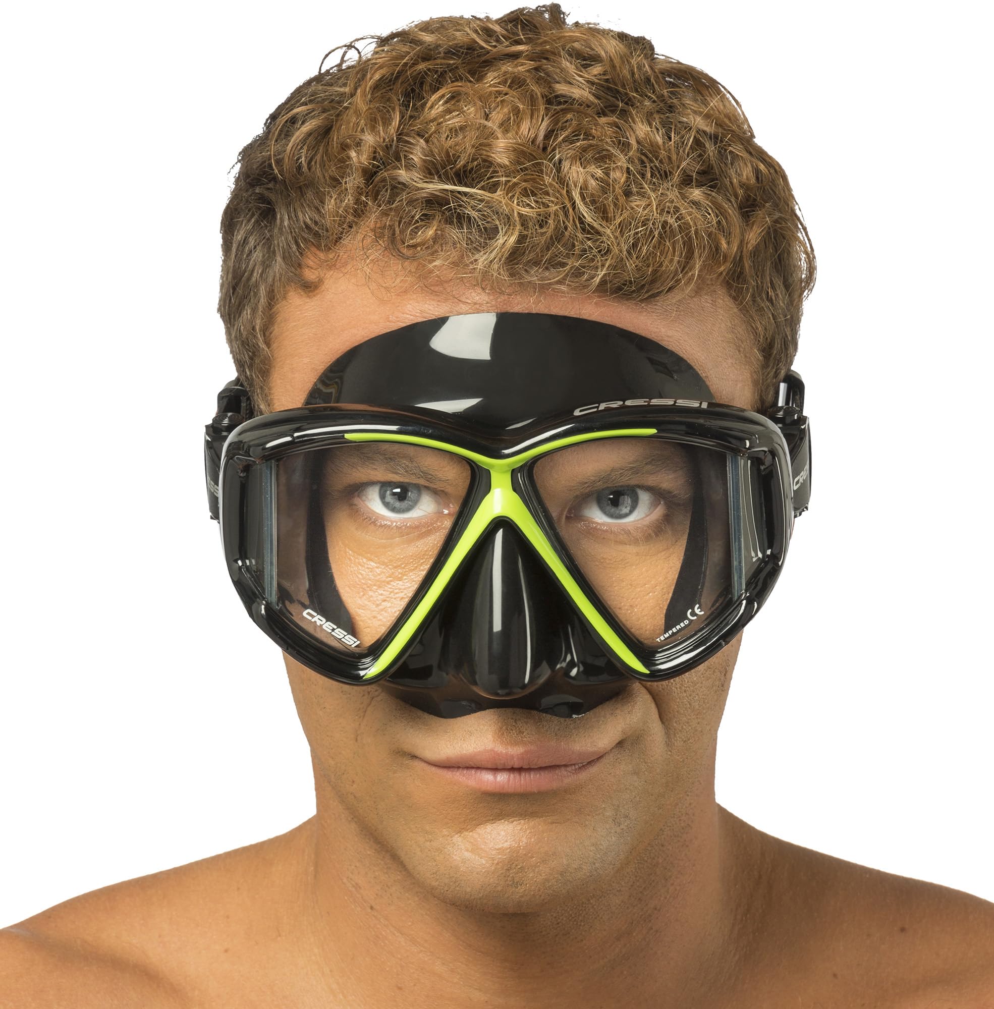 Cressi Panoramic 4 Windows Scuba Dive Mask, with Side View, Lime Green/Black