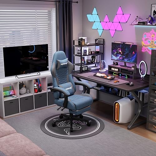 Miniatura 2 de Silla para videojuegos, sillas de computadora de tela con soporte lumbar y masajeador, silla de oficina ergonómica con reposapiés y cojín de resorte